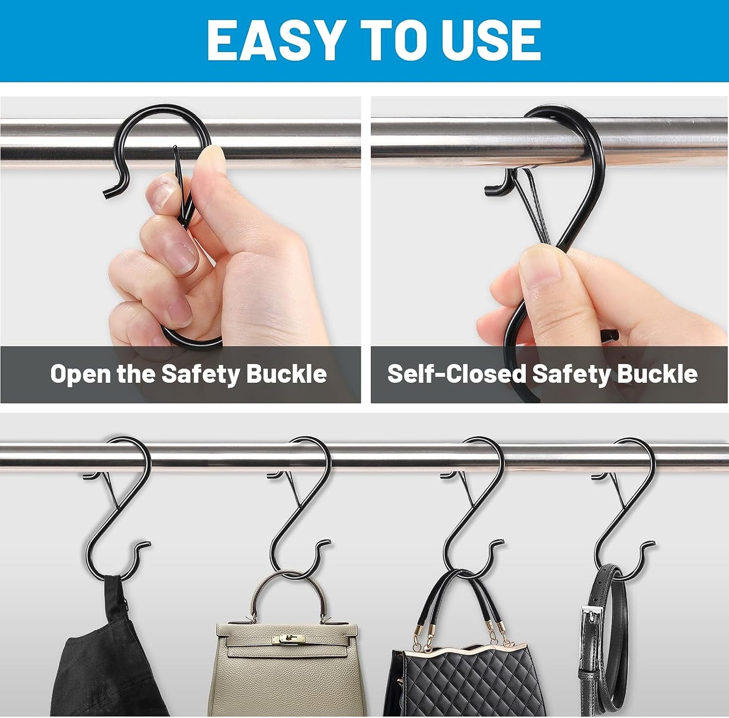 17-Piece Heavy-Duty S Hooks Set, S-Shaped Hanging Hooks, Featuring Safety Buckle Design, 3.5 Inches