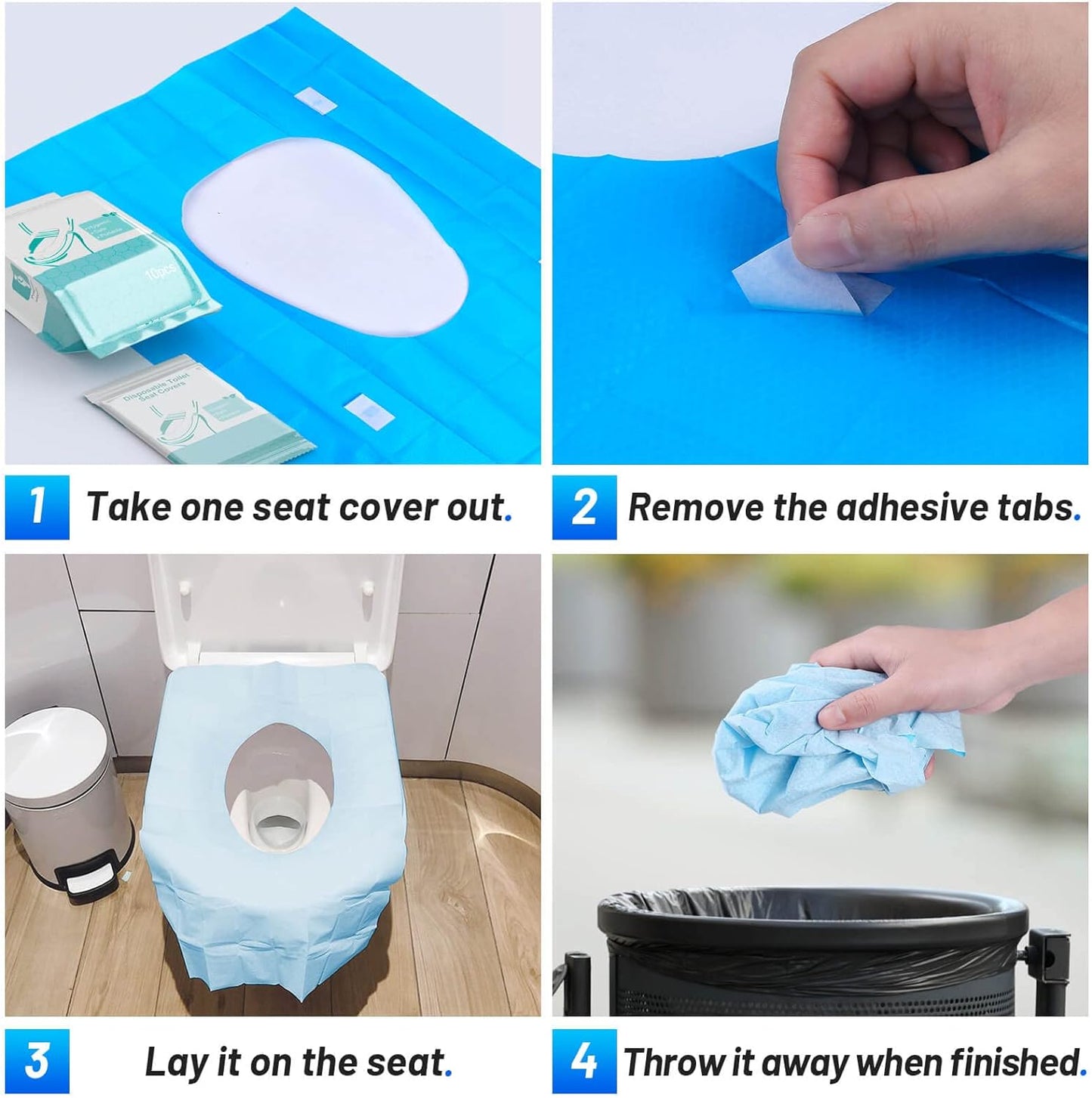 30-Pack Disposable Toilet Seat Covers - 100% Waterproof XL Individually Wrapped for Adults and Kids for Potty Training and Travel
