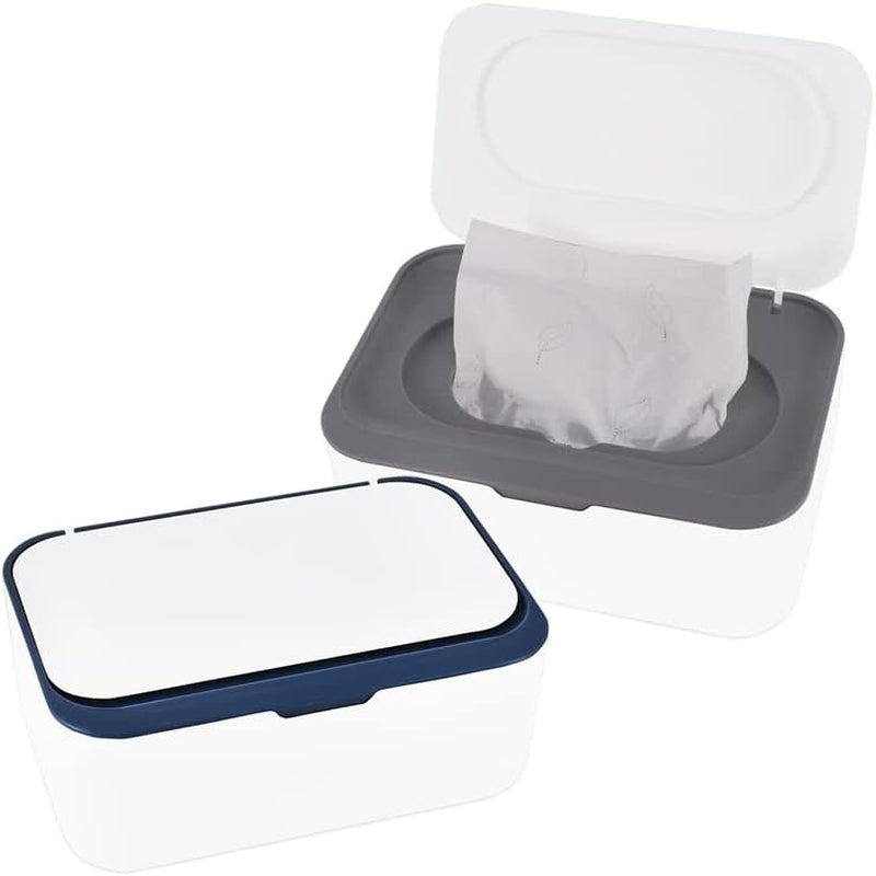 2 Pcs Wipes Dispenser, Dustproof Wipes Container, Wet Tissue Box Baby Wipe Holder, Large Capacity, Case with Secure Lid (Grey+Blue)