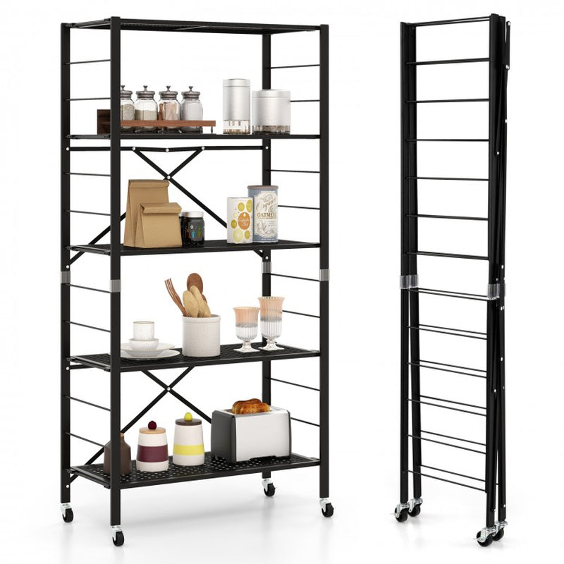 Adjustable 5-Tier Shelving Unit on Wheels for Garage, Kitchen, and Balcony Use