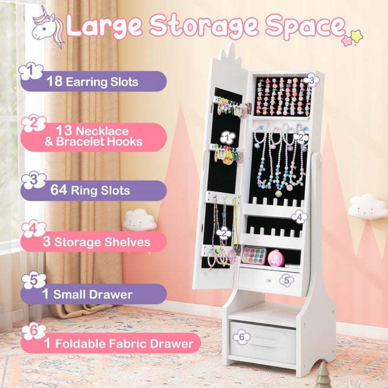 Children's Jewelry Cabinet with Full-Length Mirror for Bedrooms and Playrooms