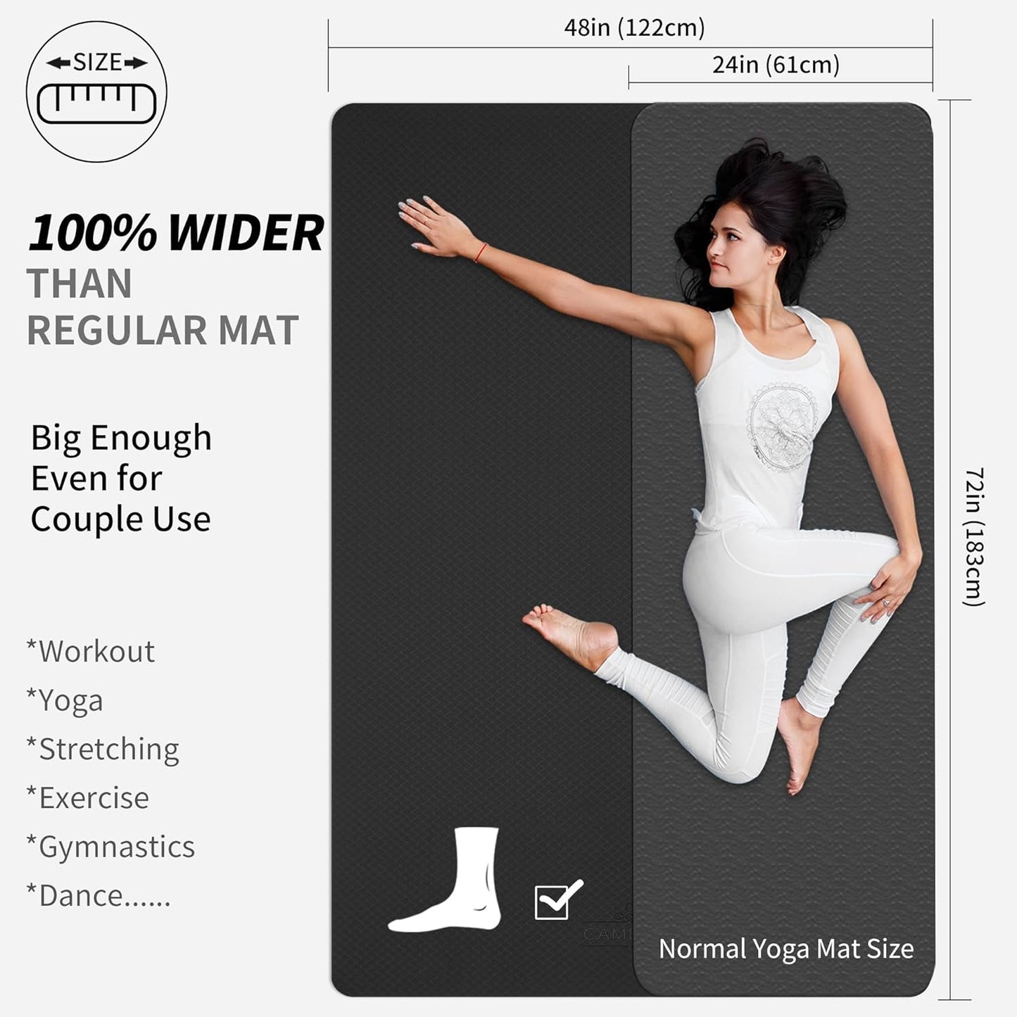 Extra-Large Eco-Friendly Non-Slip Yoga Mat (72" x 48") - Thick Exercise Mat for Yoga, Pilates, Stretching, and Cardio Workouts