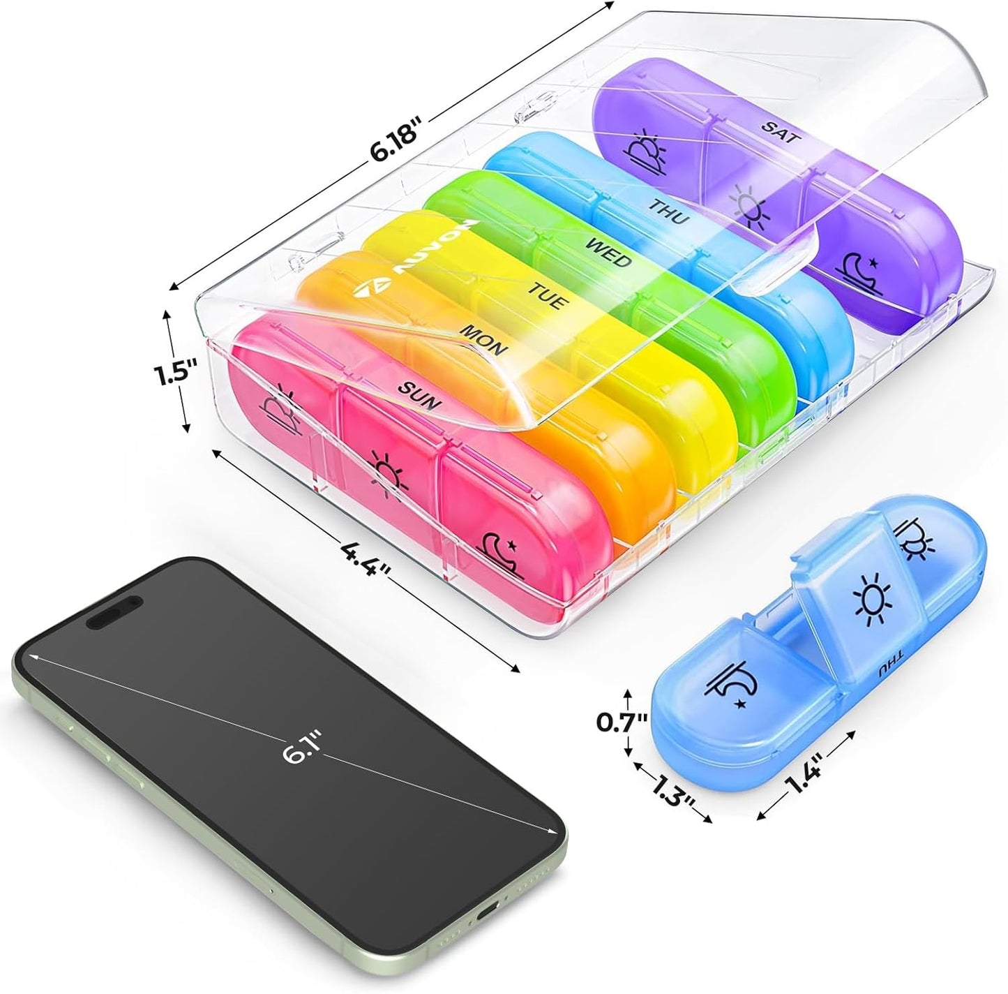 Weekly Pill Organizer with Three Daily Compartments - Portable 7-Day Medication Case with Spacious Individual Sections for Vitamins, Fish Oil, and Supplements