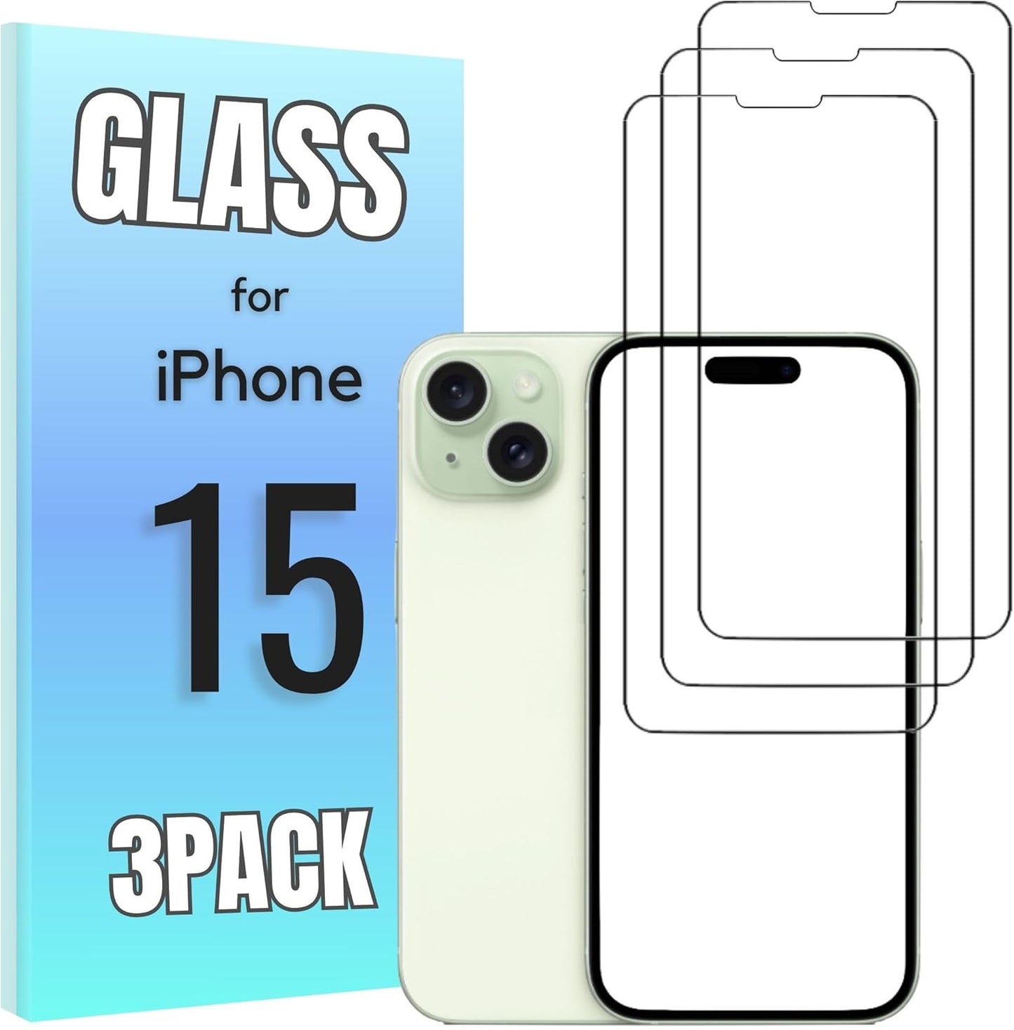 3-Pack Tempered Glass Screen Protector for iPhone 15 Pro - High Transparency, 9H Hardness, Ultra Tactile Protection for 6.1" Display