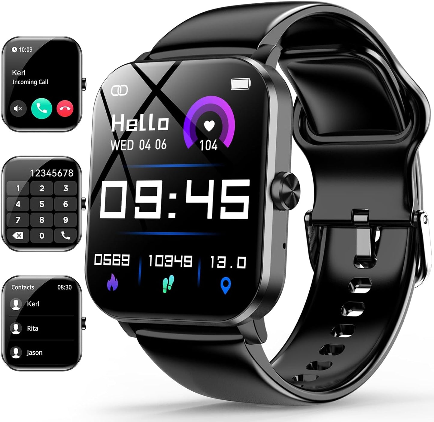 Smart Watch for Men Women with Bluetooth Call, Activity Tracker Compatible with Ios/Android Phones, 1.85" HD Screen Fitness Watch with Heart Rate/Sleep/Spo2 Monitor, 100+ Sports Modes(Black)
