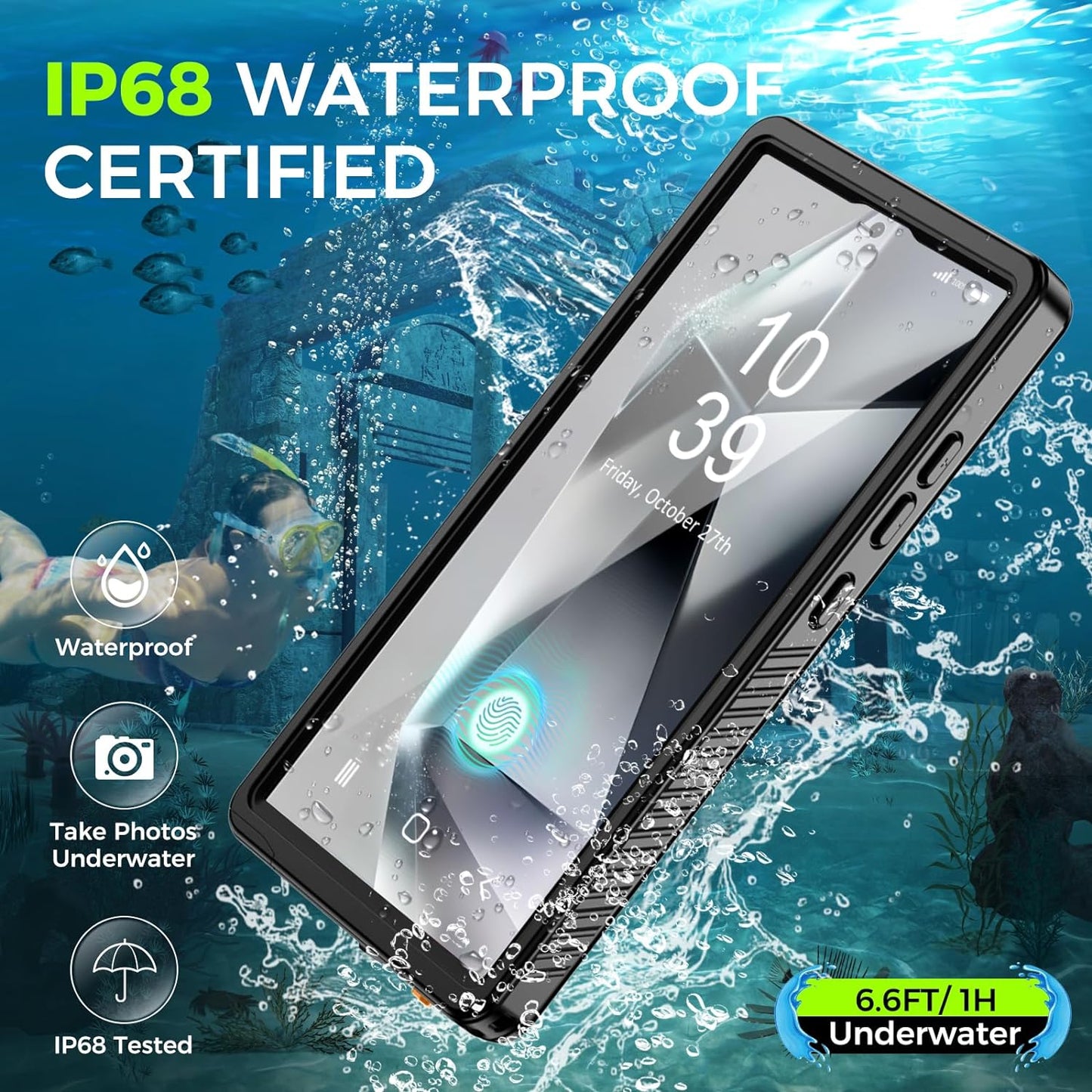 Waterproof Case for Galaxy S24 Ultra - IP68 Rated, Magnetic Kickstand, Lens and Drop Protection, Impact Resistant TPU+PC Design