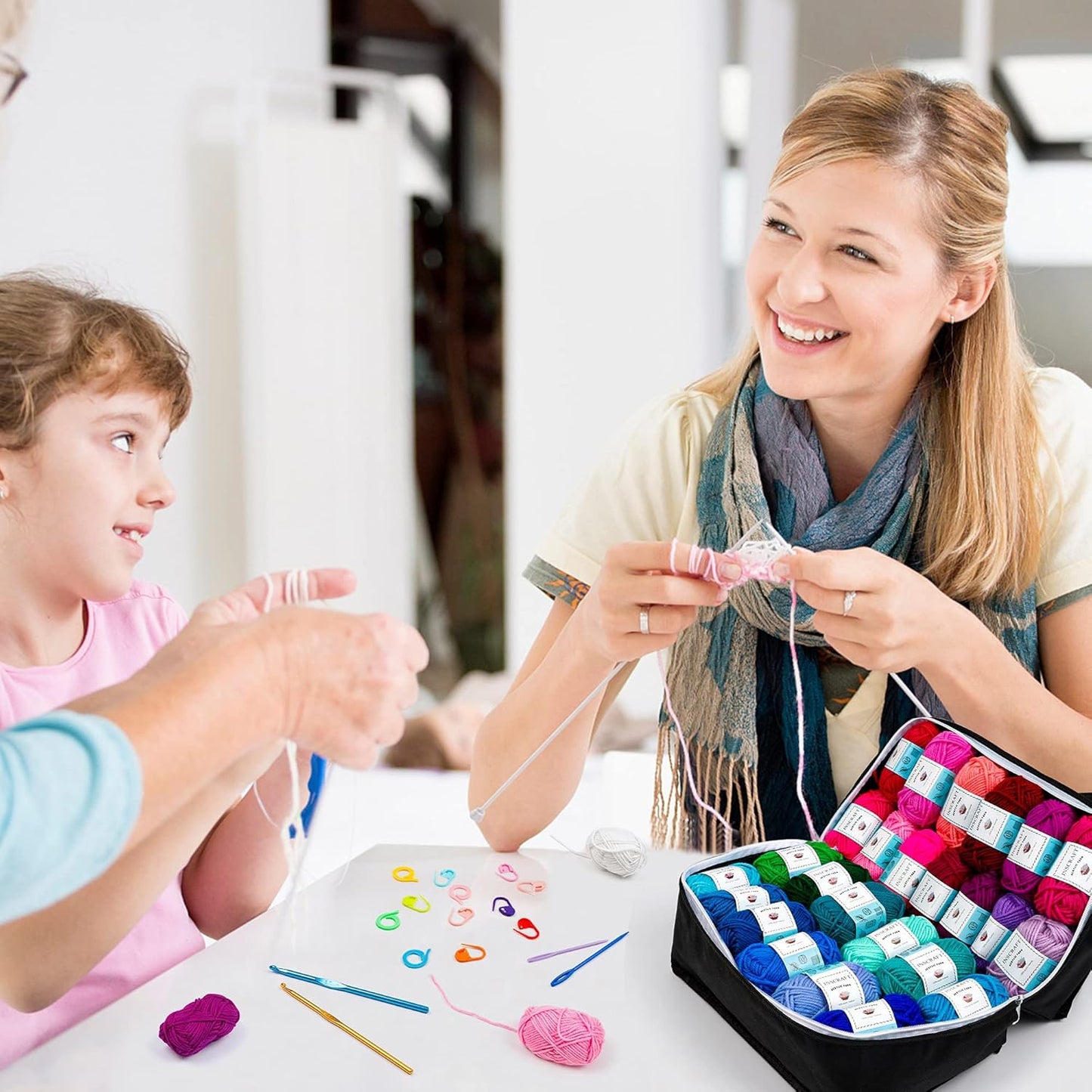 Acrylic Yarn Set: 62 Skeins (2170 Yards) for Knitting and Crochet, Complete with 2 Crochet Hooks, 2 Weaving Needles, and 10 Stitch Markers - Ideal Beginner Kit for Adults and Kids