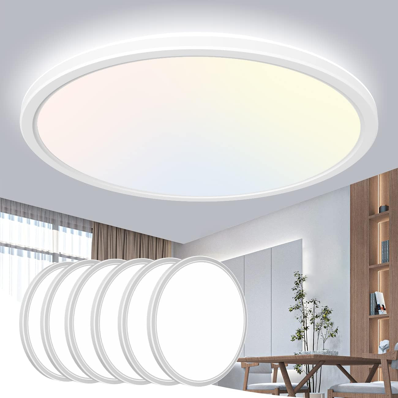 12-Inch LED Flush Mount Ceiling Light Fixture, 28W 3200Lm Adjustable Color Temperature (3000K/4500K/6000K) for Bedroom, Kitchen, and Dining Room (White)