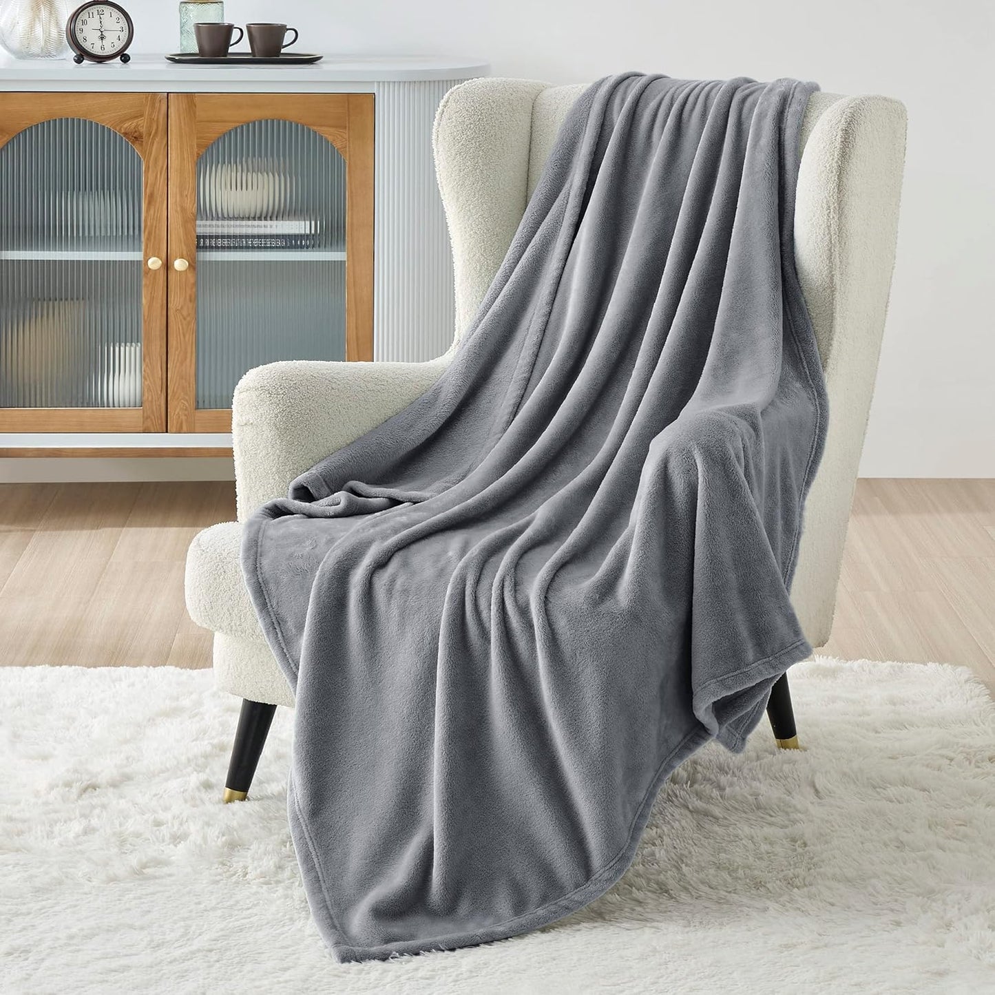 Fleece Throw Blanket for Couch - Grey Throw Blankets, Lightweight Fuzzy Cozy Soft Plush Warm Blankets - 50X60 Inches (Grey)