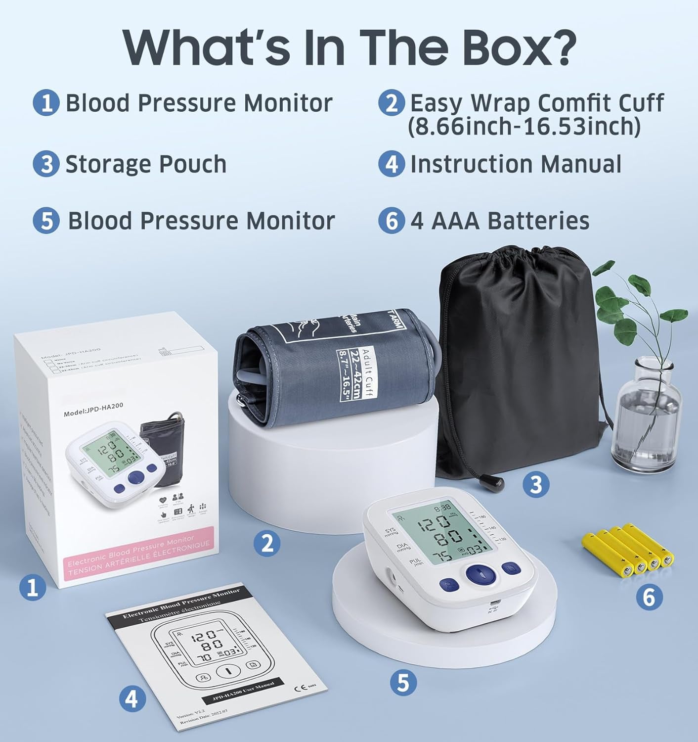 Automatic Blood Pressure Monitor for Home Use with 2x99 Memory, LCD Display, and Large Upper Arm Cuff (22-42 cm)