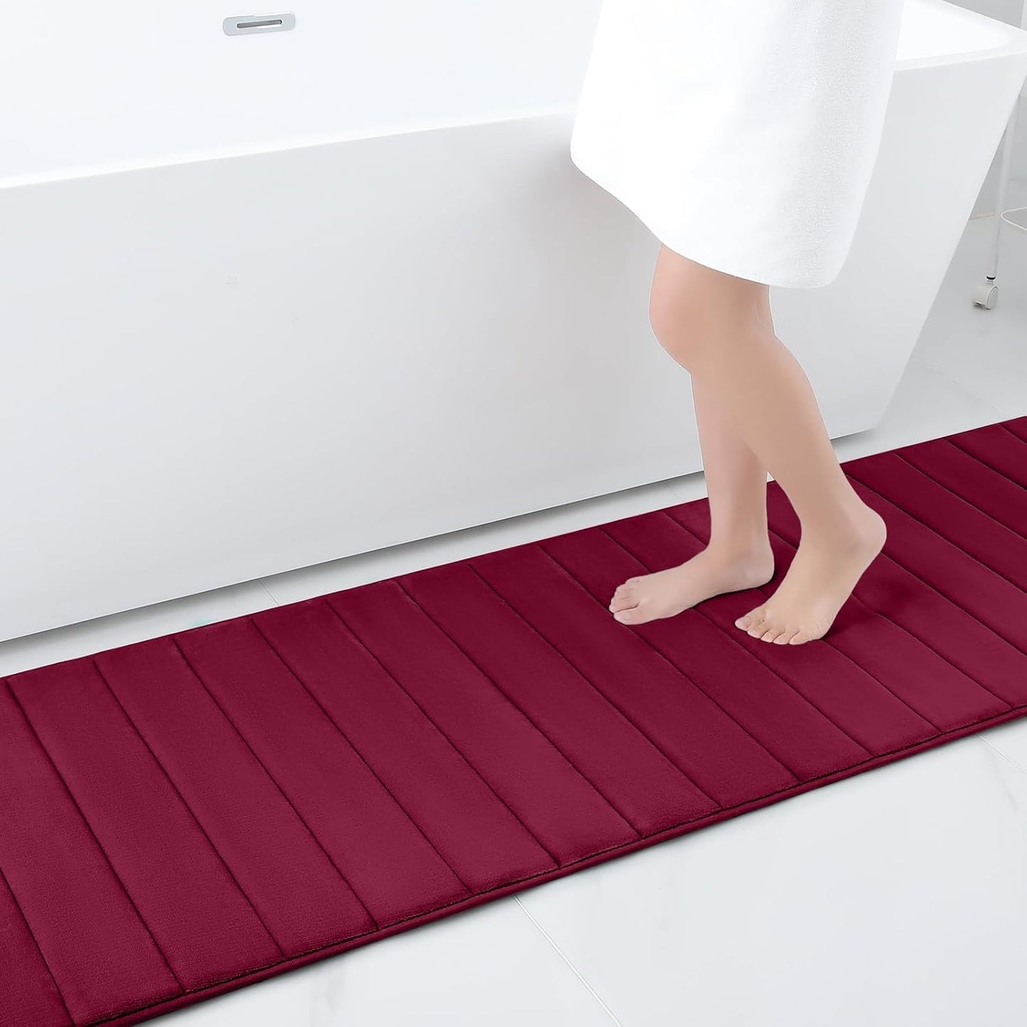 Memory Foam Non-Slip Bath Mat with Absorbent Rubber Backing for Kitchen and Bathroom Floors, 16" x 24", Black