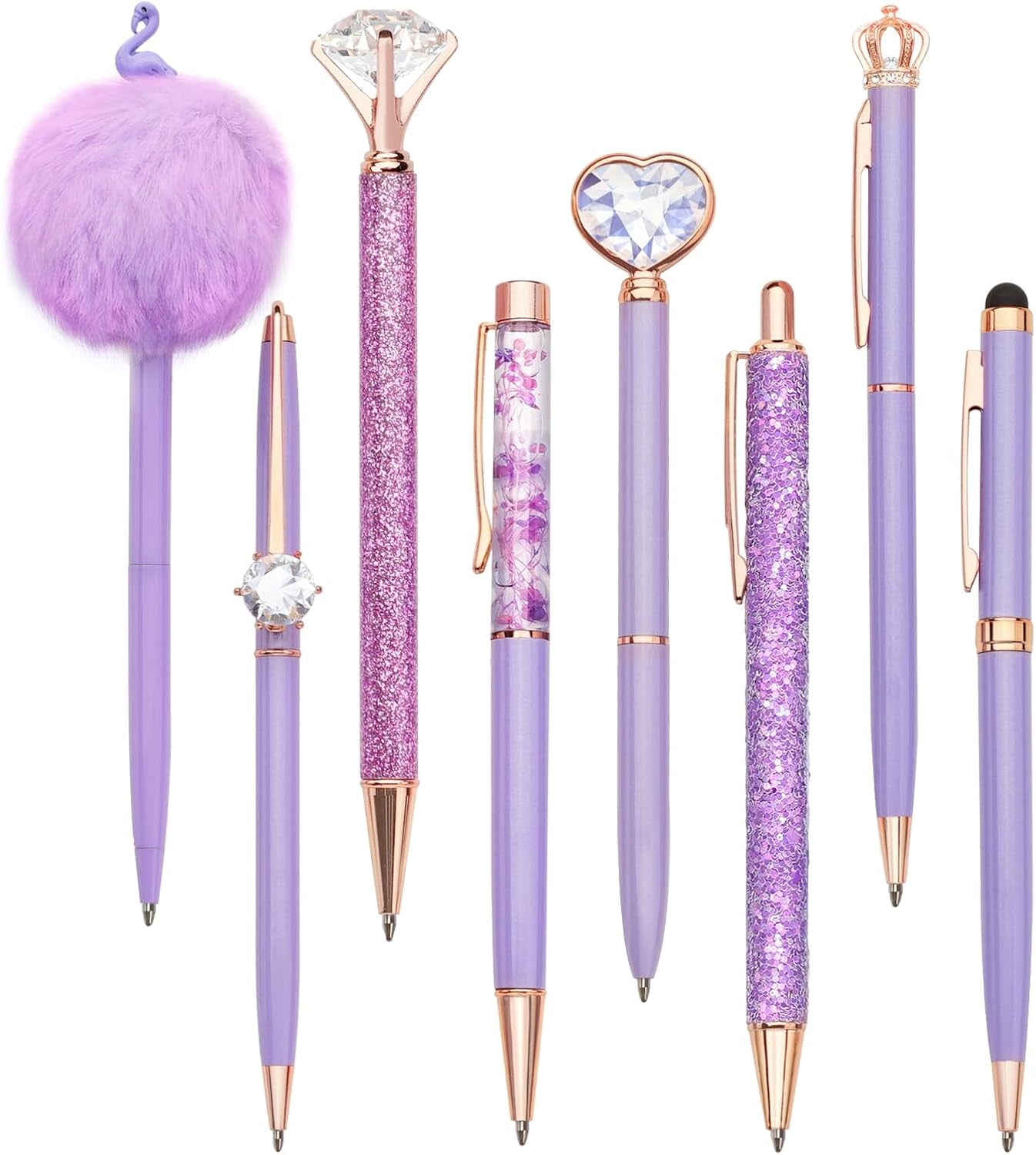 8Pcs Ballpoint Pens Set Purple Pens Set Purple Ballpoint Pen Bling in Black & Blue Ink Metal Crystal Diamond Pen for Journaling Glitter Fancy Pens Gifts for Women Wedding Office