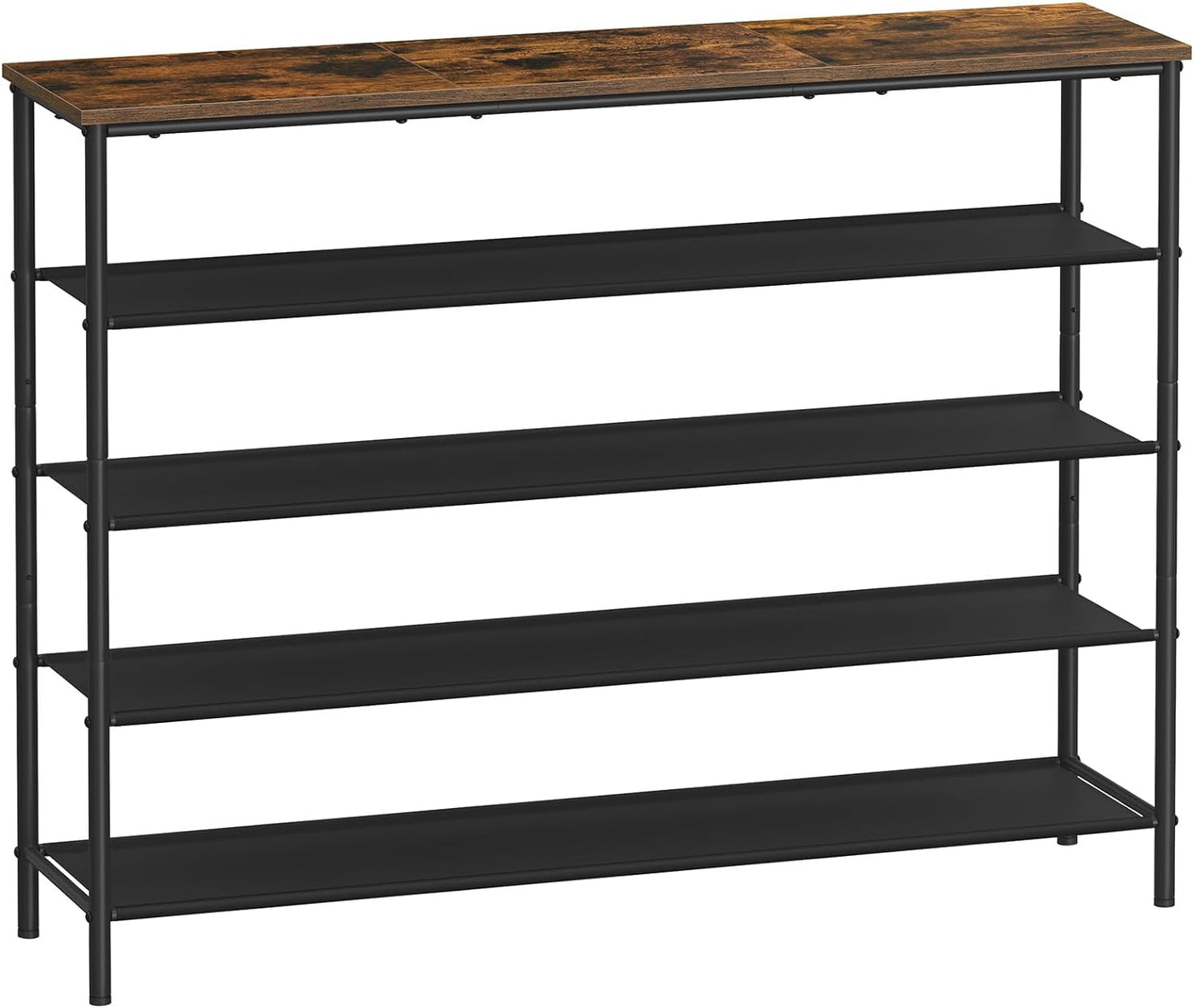 5-Tier Shoe Storage Rack for 15-18 Pairs, Narrow Organizer for Closet and Entryway, Rustic Brown and Black Design