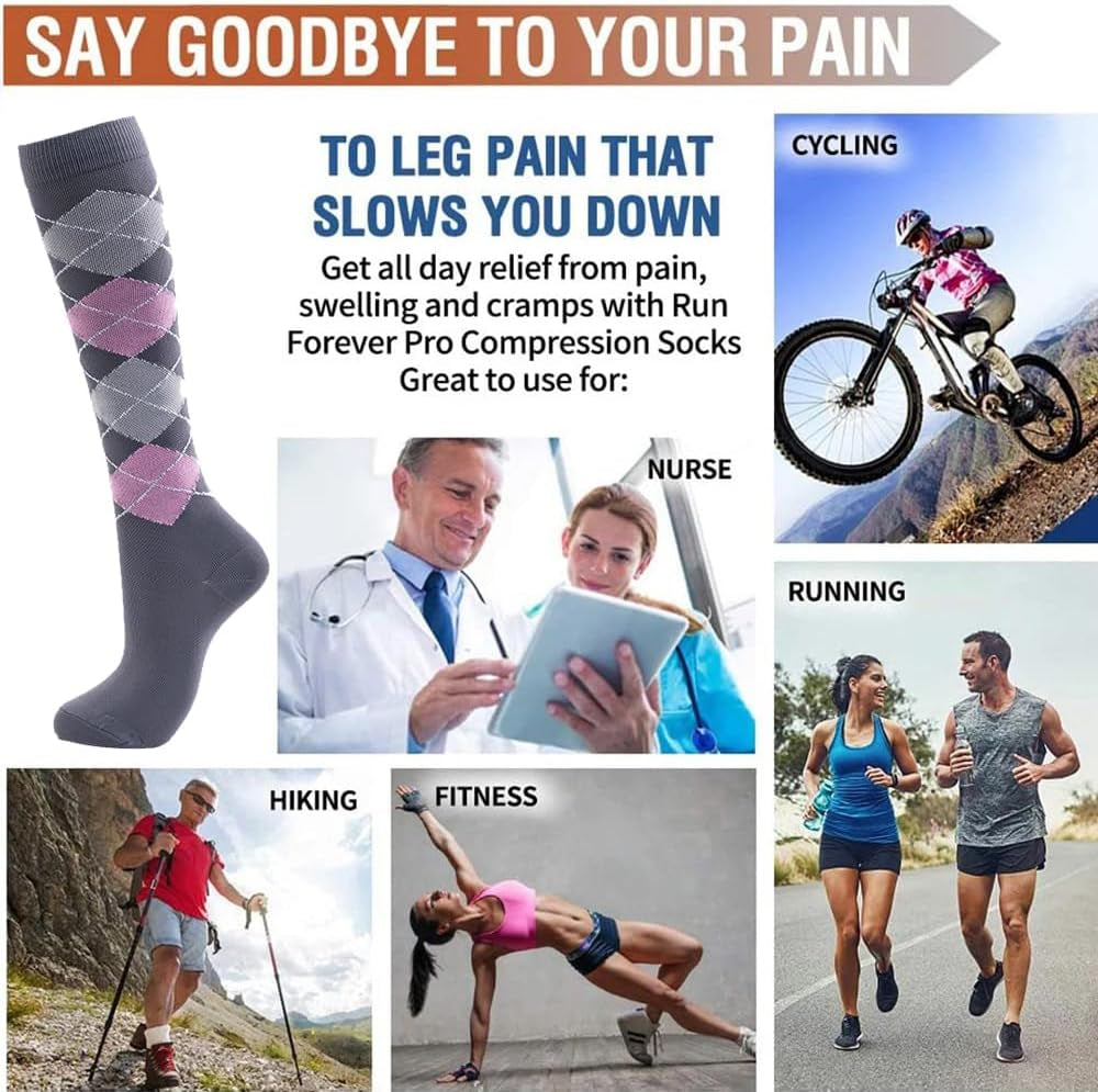 6 Pairs of Compression Socks for Men and Women - Optimal Support for Athletes and Travel Nurses (20-30 mmHg)