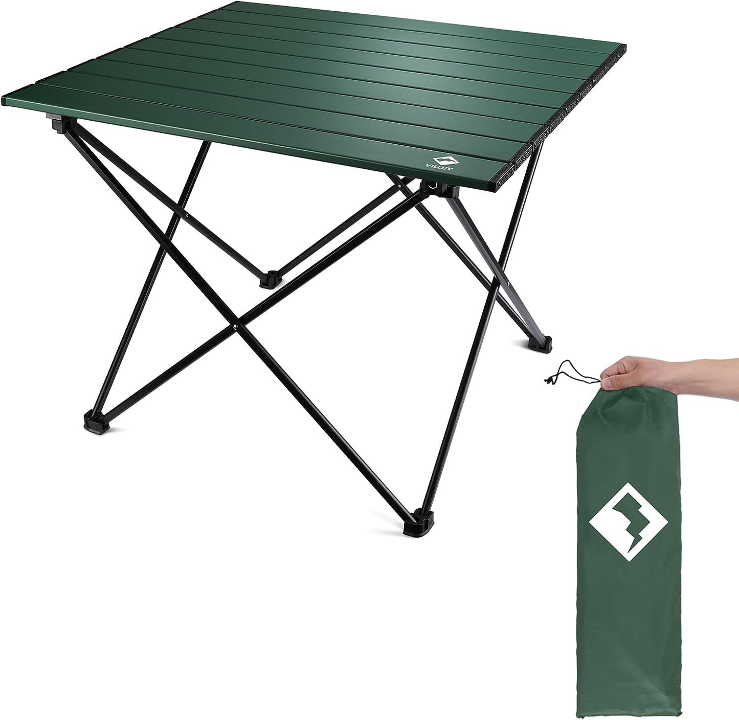 Portable Ultralight Aluminum Folding Camping Table with Carry Bag for Outdoor Activities, Picnics, and Indoor Use - Green