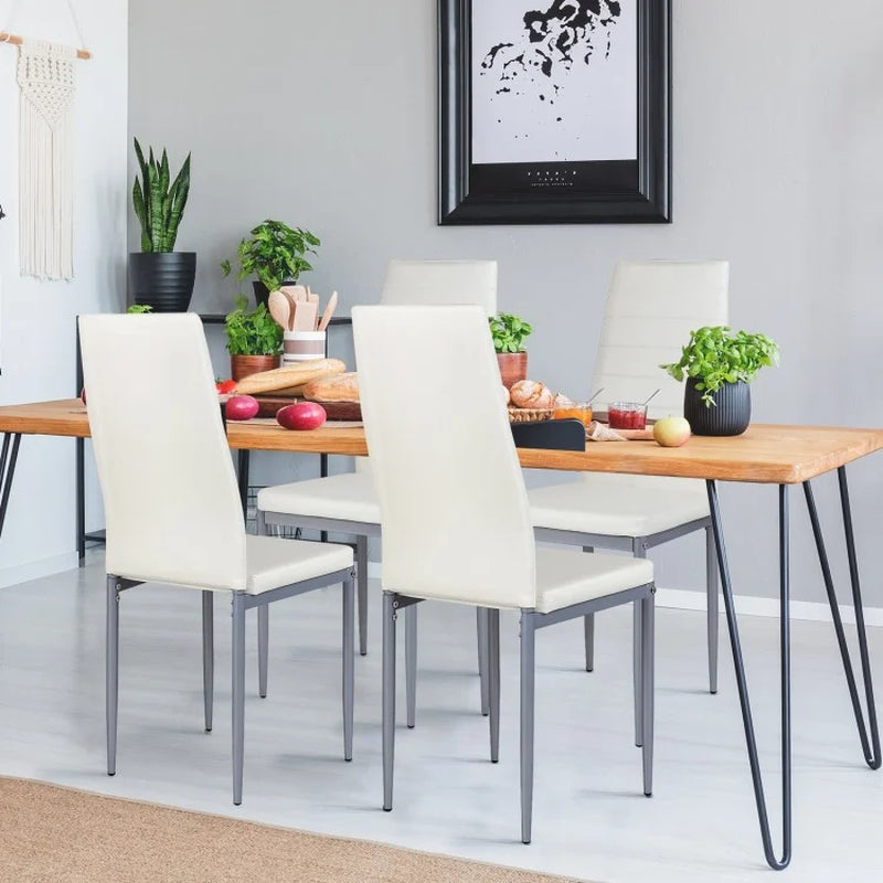 Set of 4 Elegant PVC Leather Dining Chairs with Sturdy Metal Legs