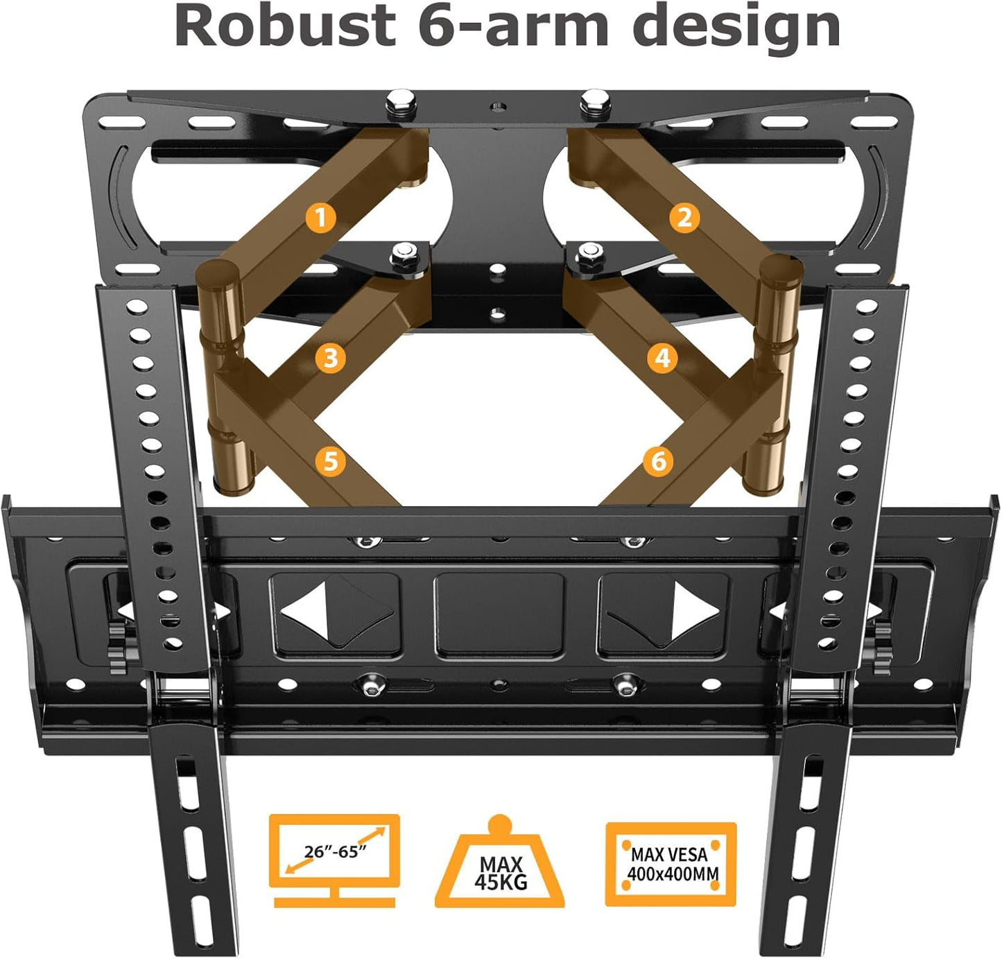 Full Motion TV Wall Mount for 26-65 Inch Flat and Curved TVs, Swivel and Tilt Articulating Arms, Max VESA 400x400mm, Supports Up to 99 lbs