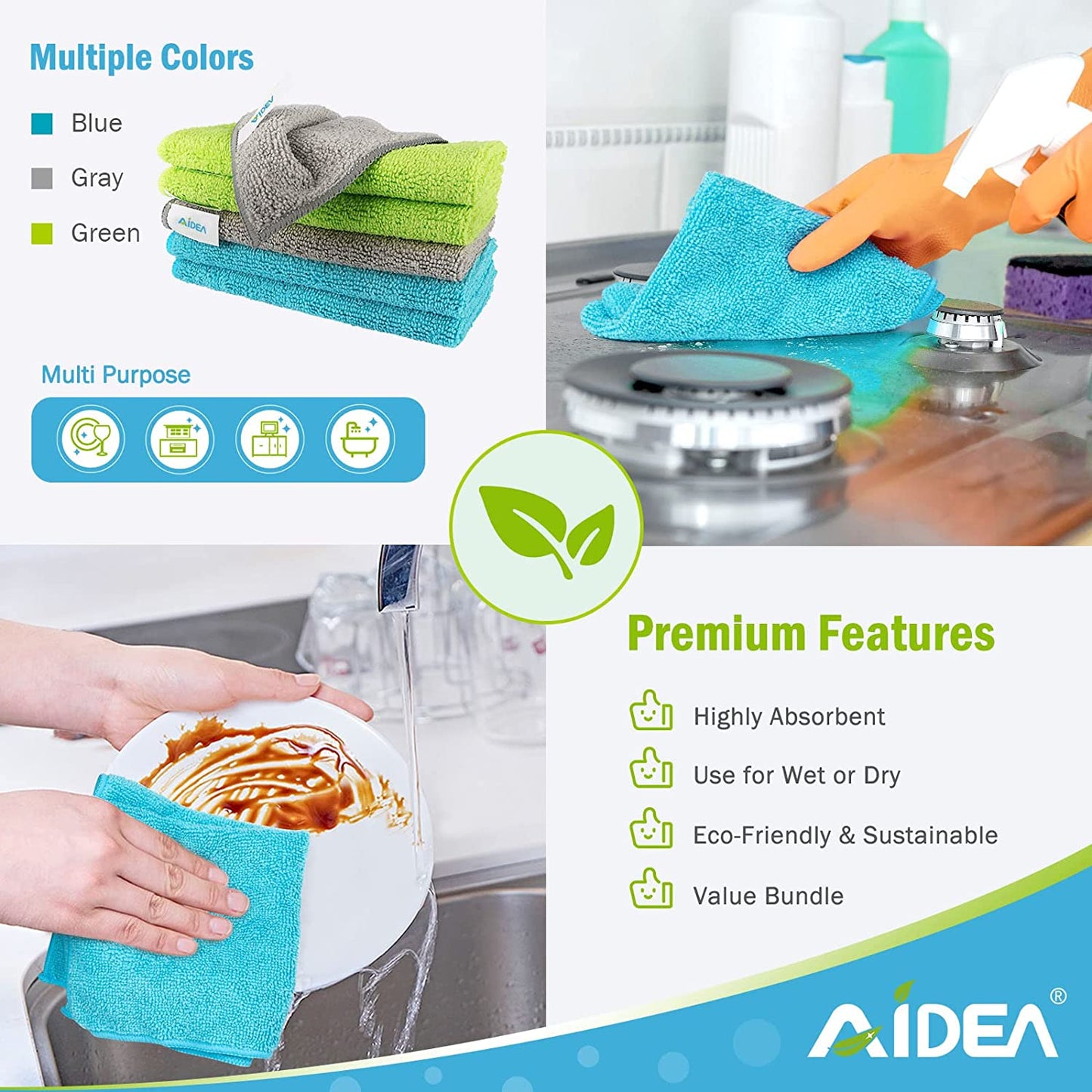 50-Pack Microfiber Cleaning Cloths - Soft, Highly Absorbent, Lint-Free and Streak-Free Towels (12" x 12")