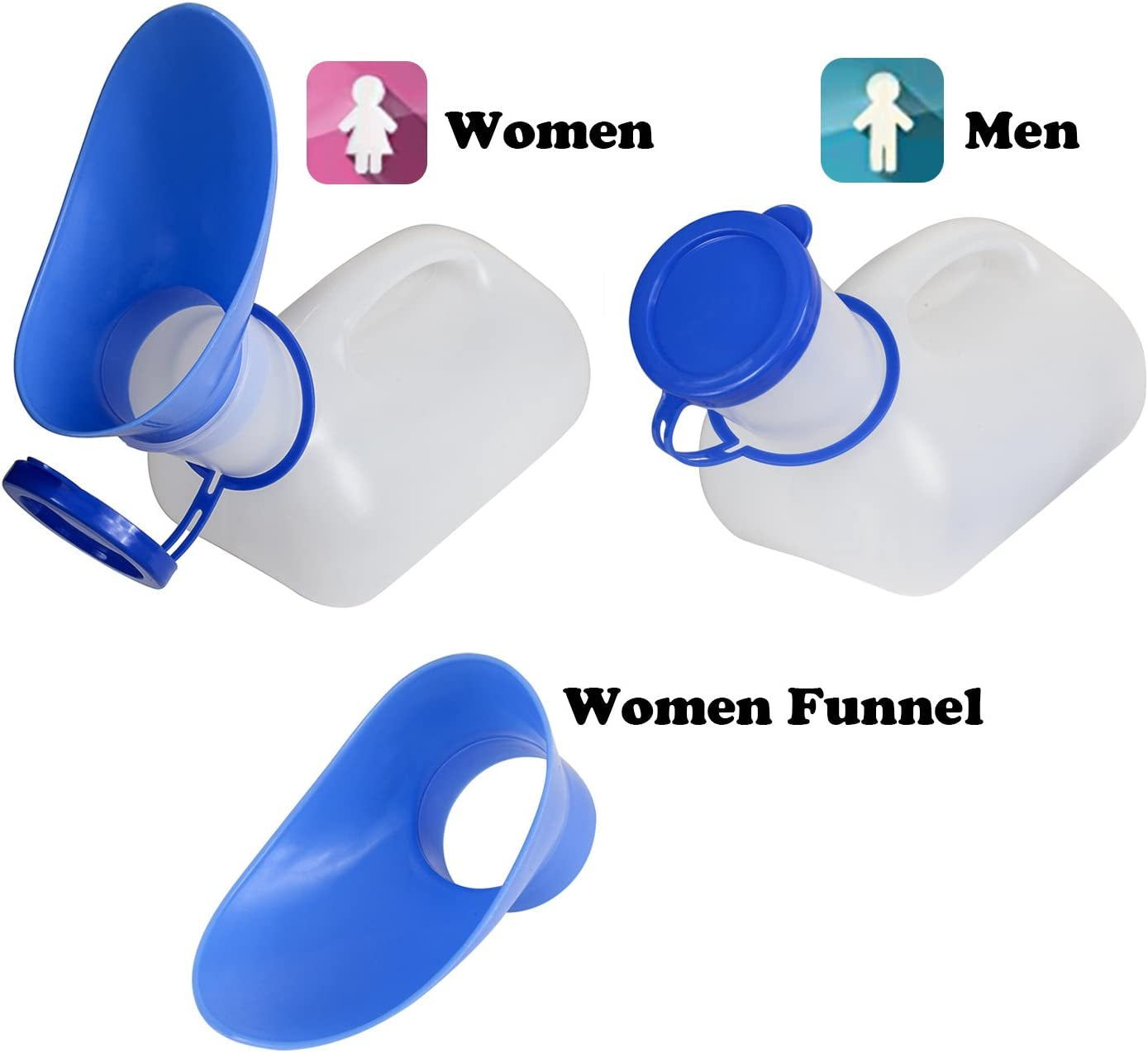 Portable Unisex Urinal with Lid and Funnel for Outdoor Travel, Suitable for Men, Women, Elderly, and Patients
