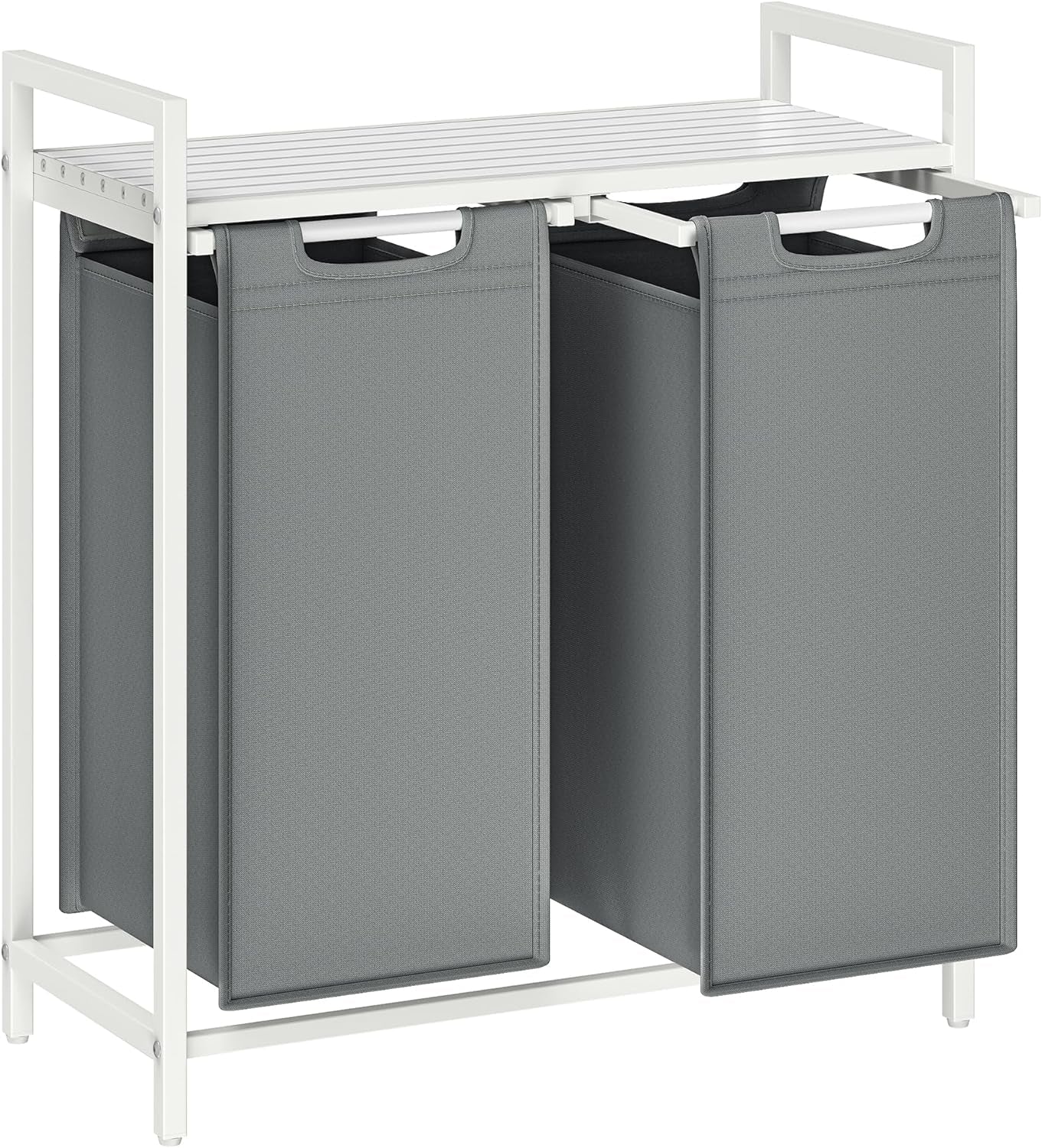 Rustic Brown and Black Laundry Hamper with Metal Frame, Dual Pull-Out Removable Bags, and Shelf - (46L), 28.8 x 13 x 28.4 Inches