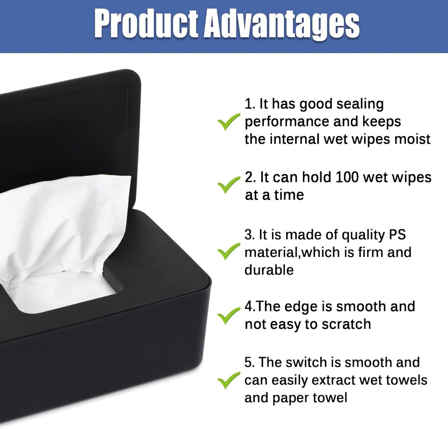 Wipes Dispenser - Large Capacity Baby Wipes Holder - Silicone Non-Slip Pad, Dustproof Tissues Wipes Case with Lid