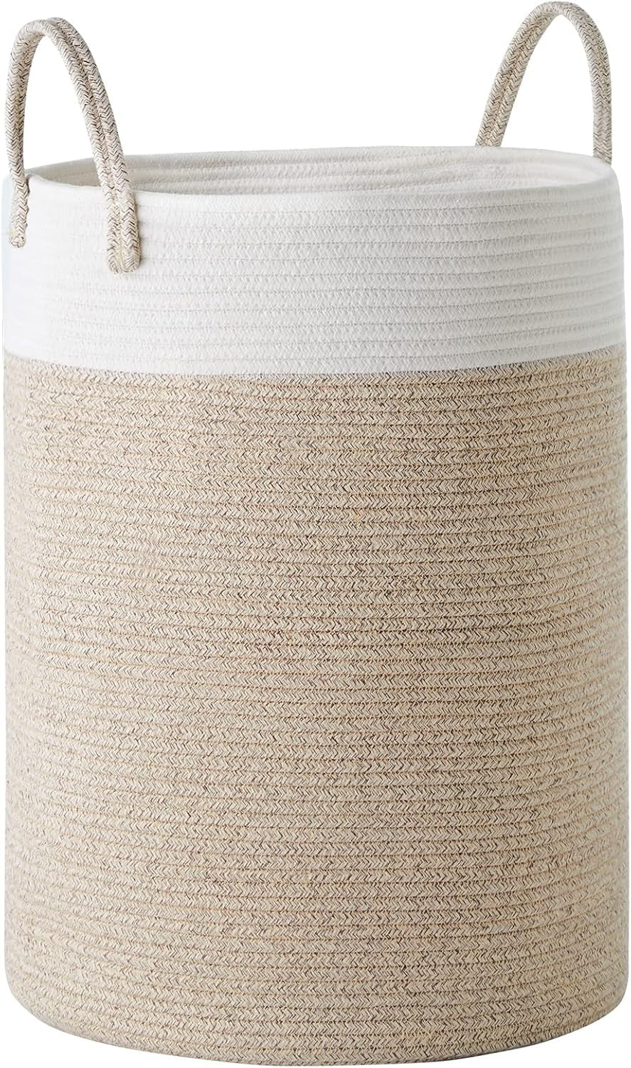Cotton Rope Laundry Hamper by , 58L - Woven Collapsible Laundry Basket - Clothes Storage Basket for Blankets, Laundry Room Organizing, Bedroom Storage, Clothes Hamper – Brown