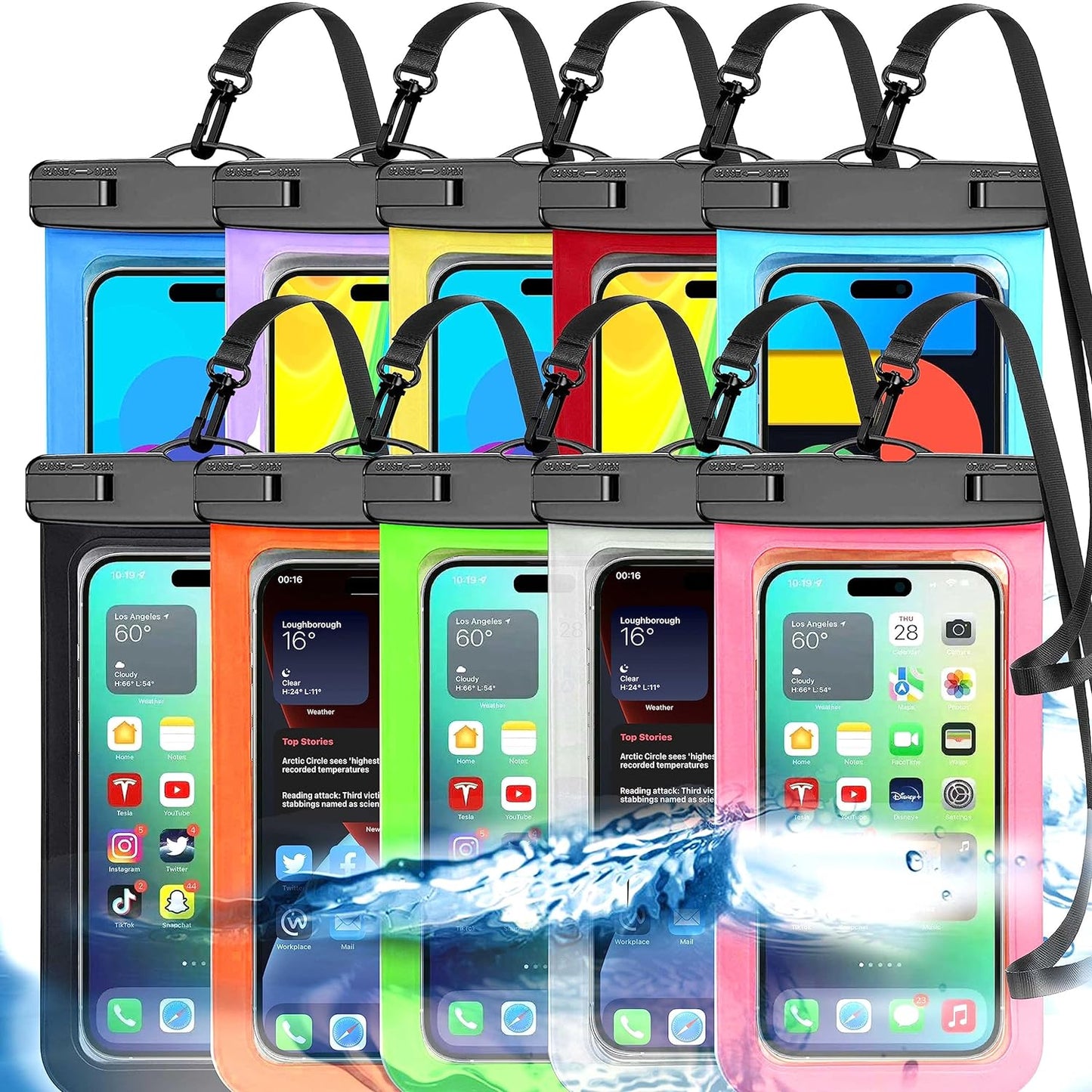 4-Pack Multicolor Universal Waterproof Phone Pouch - Large IP68 Waterproof Case , Compatible with Devices Up to 7.5"