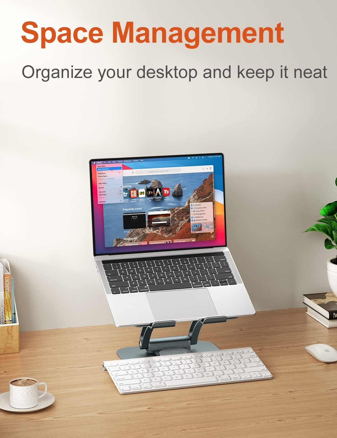 Ergonomic 360° Rotating Laptop Stand for Desk - Adjustable Computer Riser Compatible with 10-16" Laptops - Gray
