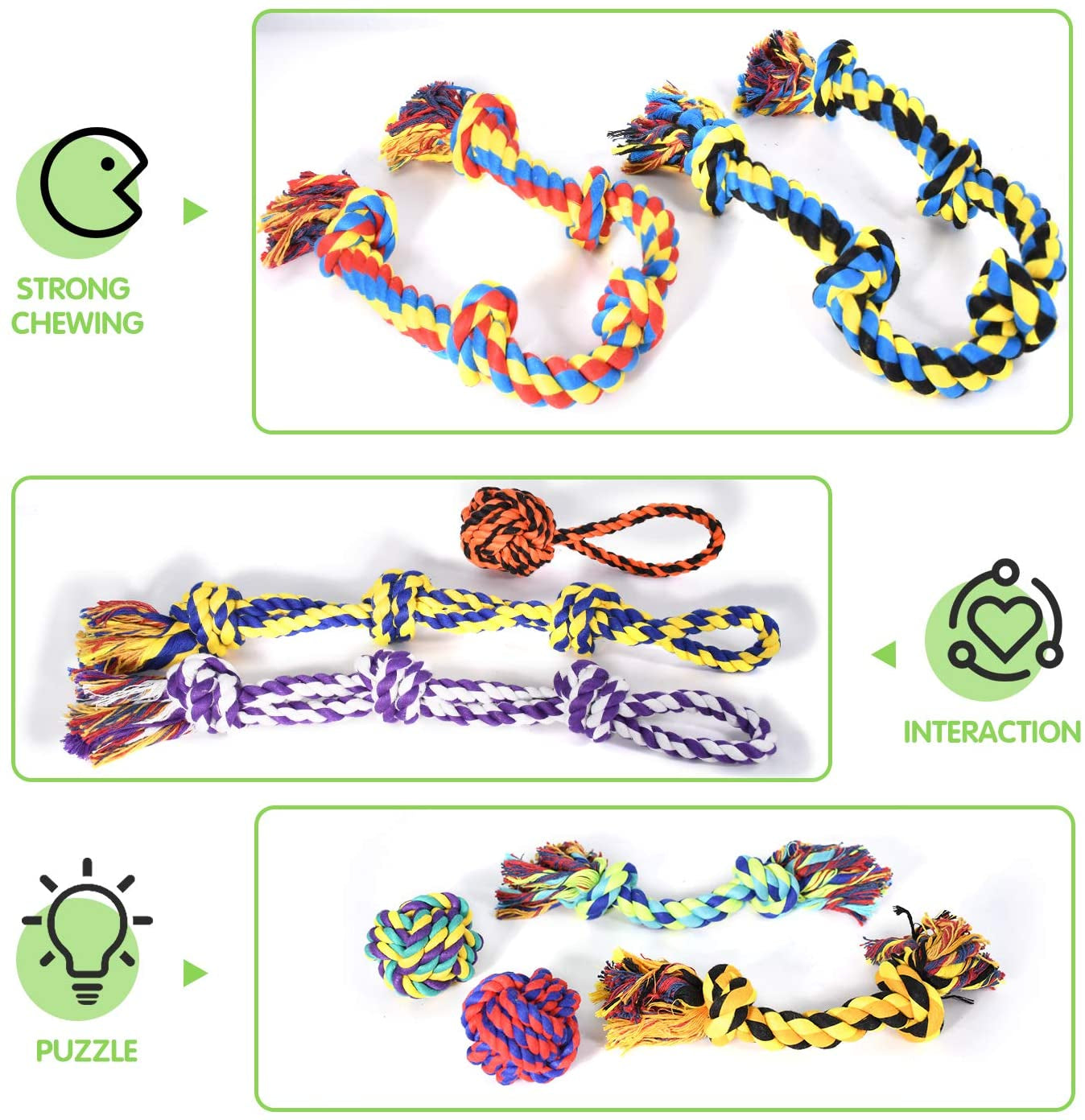 Heavy-Duty Dental Rope Toy Set - Indestructible Cotton Tug Toys, Large, Medium Dogs, 9-Piece Kit with 5 Knots