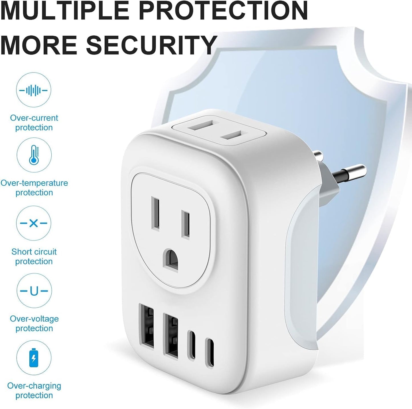 European Travel Plug Adapter Set - 2 Pack International Adapter with Dual Outlets and 4 USB Ports (2 USB-C) - 6-in-1 Type C Charger for US to Europe (Italy, Spain, France)