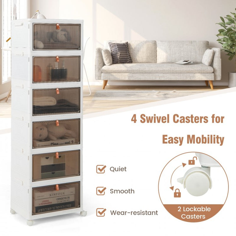6-Tier Stackable Plastic Storage Bins with Lids and Access Doors