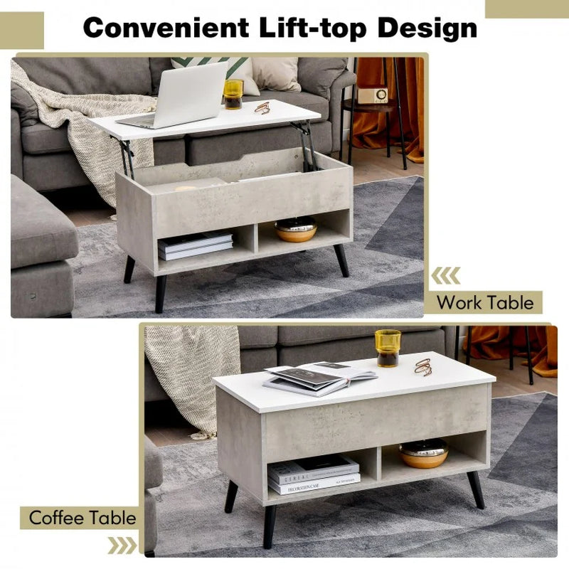 31.5-Inch Lift-Top Coffee Table with Concealed Storage and Dual Open Shelves