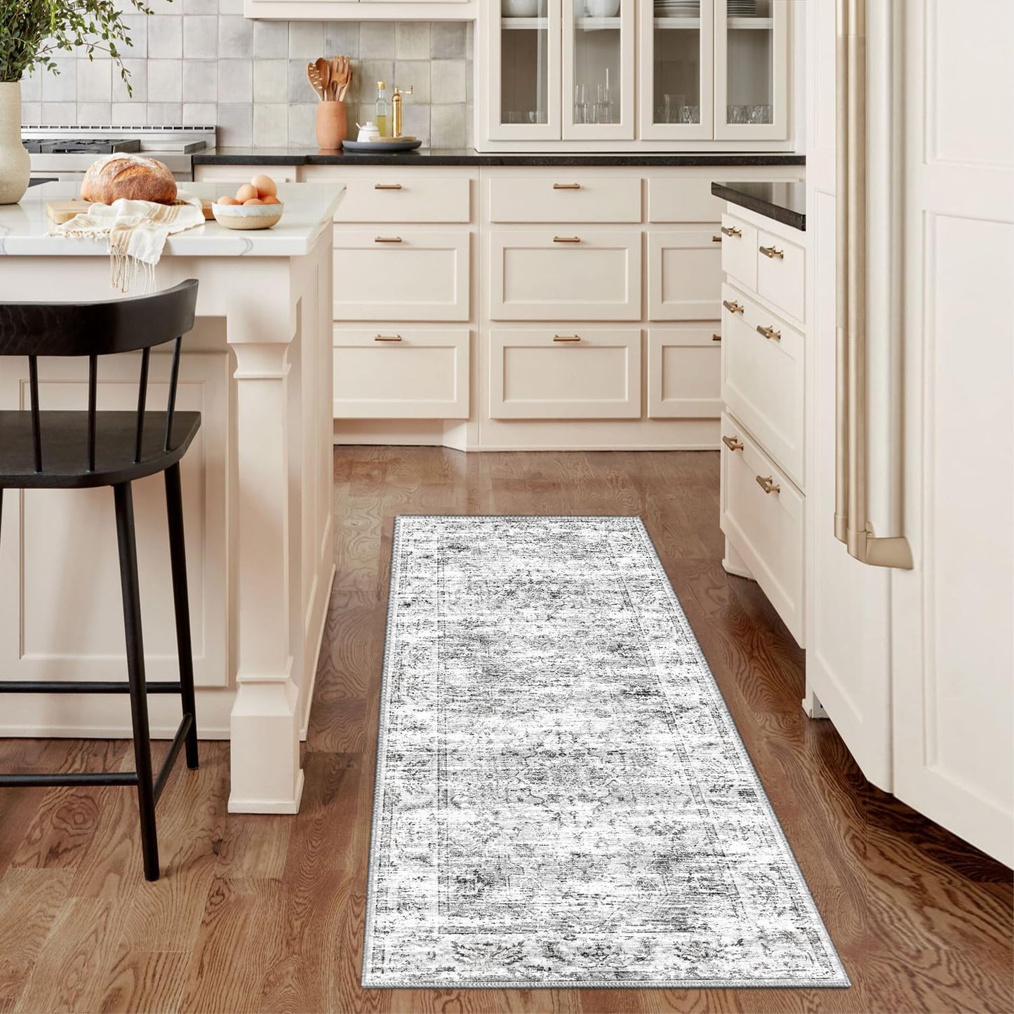 Boho Non-Slip Washable Runner Rug for Hallway and Kitchen, 2x5 Ft Light Grey Area Mat for Bedroom, Bath, Laundry, and Entryway