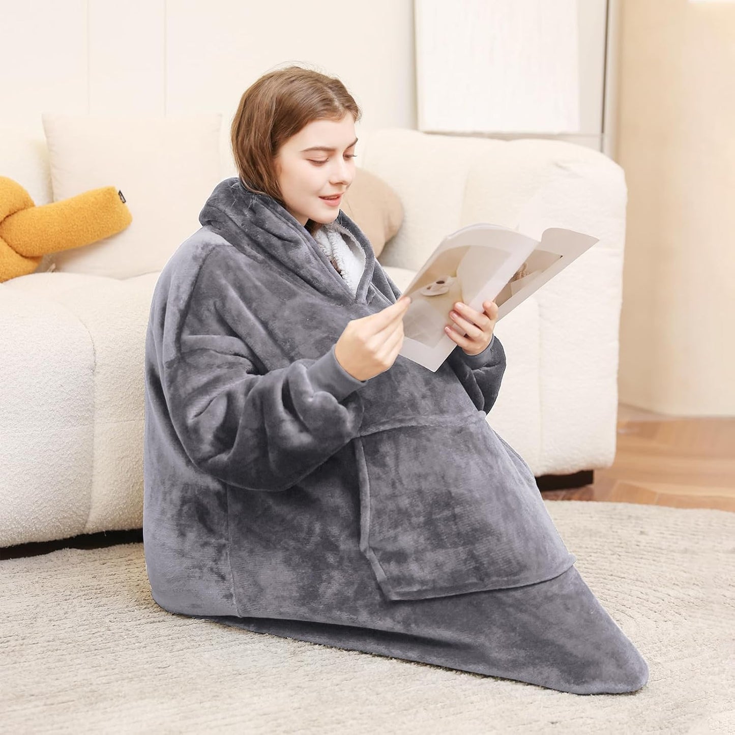 Blanket Hoodie, Wearable Blanket - Gaint Pocket, Oversized Sherpa Sweatshirt