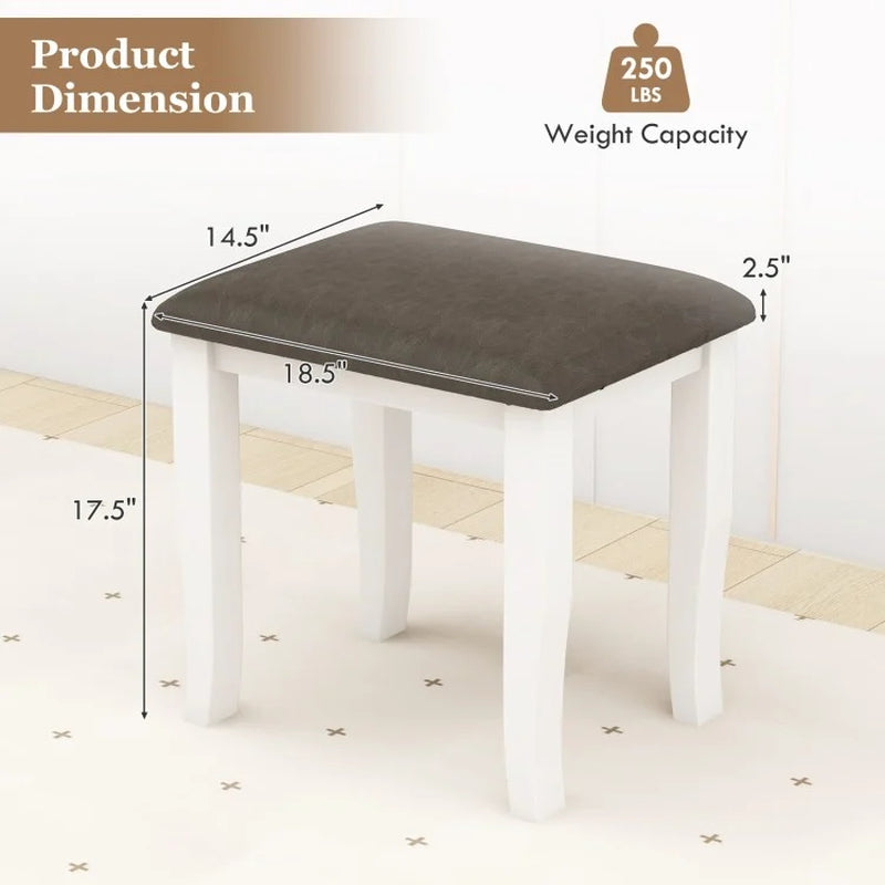 Set of 2 Faux Leather Vanity Stools for Makeup and Living Rooms
