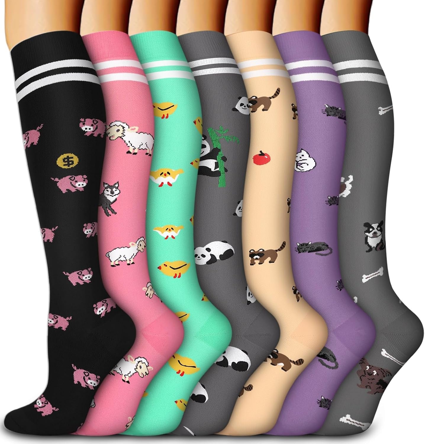 7 Pairs Graduated Copper Compression Socks Women & Men Circulation 20-30 Mmhg-Best for Running,Nurse,Travel,Cycling