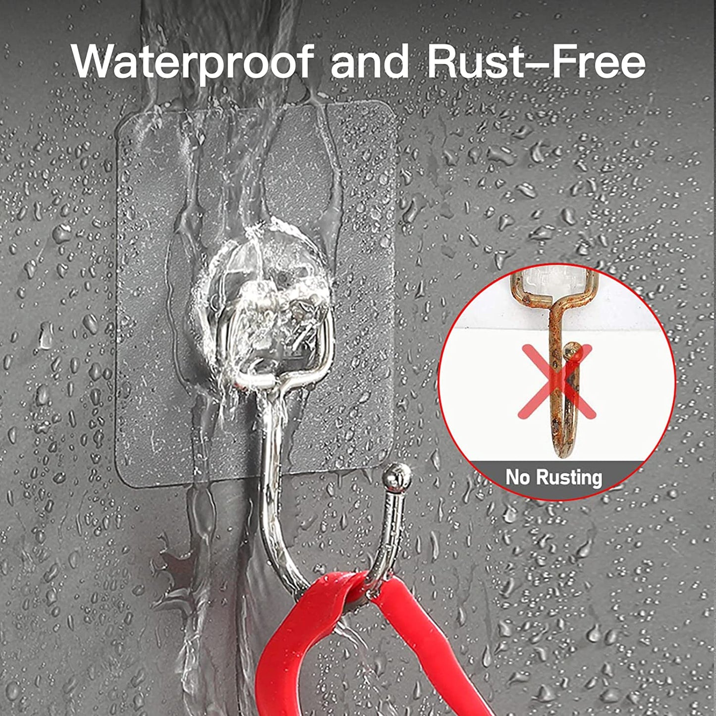 Heavy-Duty Large Adhesive Hooks - 10 Pack, 44 lb Max Capacity, Traceless Clear Removable Wall Hooks, Waterproof, Rustproof