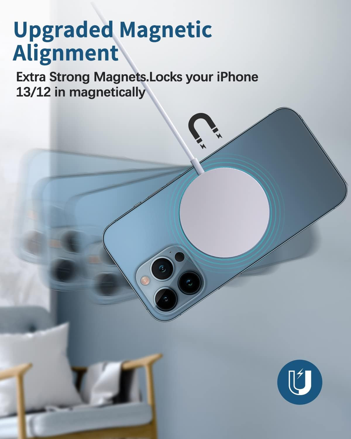 MagSafe Wireless Charger for iPhone Series - Convertible Magnetic Charging Stand - 20W Adapter and 5ft Cable for iPhone and AirPods