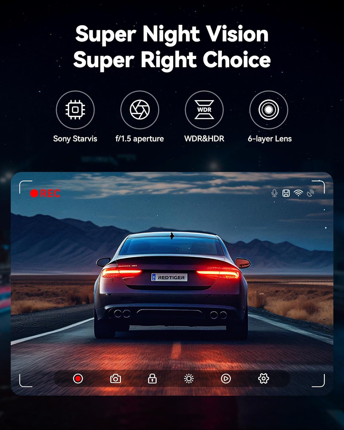 4K/2.5K Full HD Dual Dash Camera for Vehicles with 32GB Card, Built-In Wi-Fi and GPS, 3.18” IPS Display, Night Vision, 170° Wide Angle, WDR, and 24-Hour Parking Mode