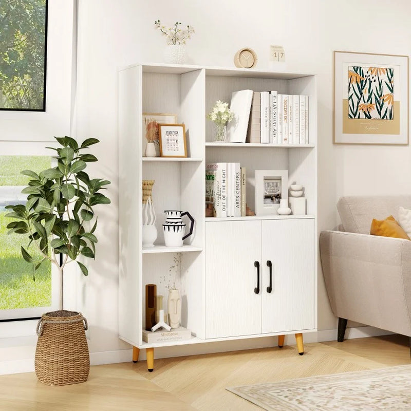 Freestanding Pantry Cabinet with Two Doors and Five Shelves