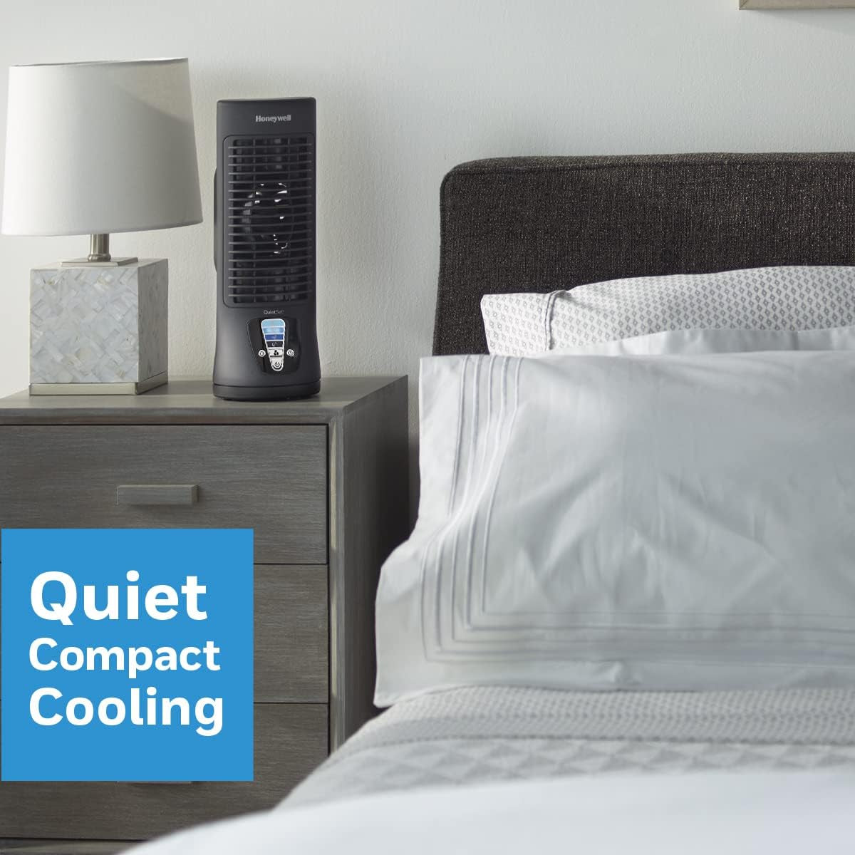 13" Oscillating Personal Desk Fan - Compact Mini Tower Design, Portable with User-Friendly Controls and 4 Speed Settings, Black
