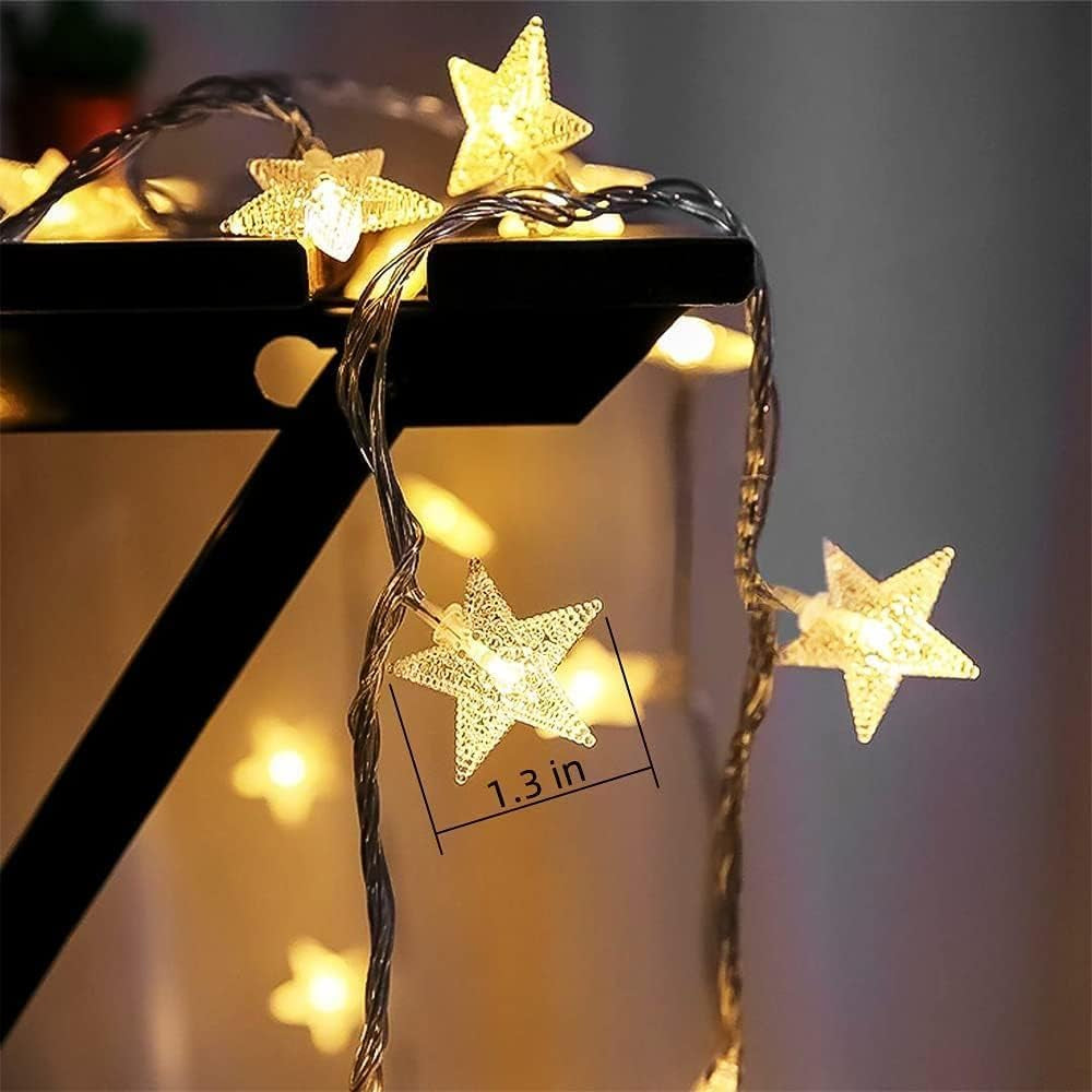 33 Ft 100 LED Warm White Star String Lights with Remote and Timer for Indoor and Outdoor Décor - Ideal for Bedrooms, Porches, Weddings, Parties, Patios, Gardens, and Tents