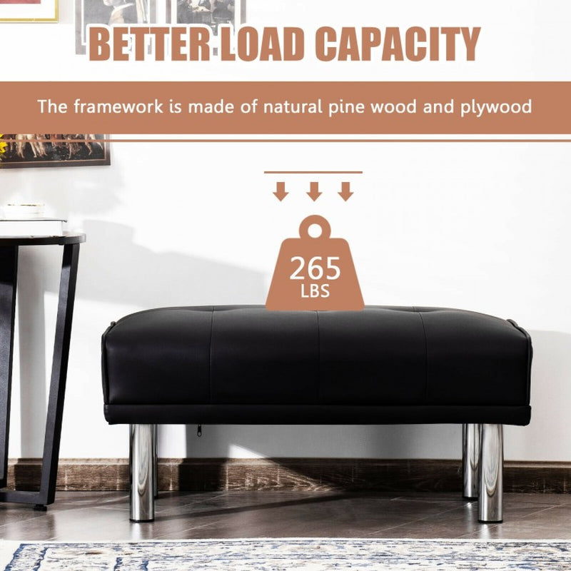 Rectangle Tufted Ottoman Featuring Stainless Steel Legs for Living Room Decor