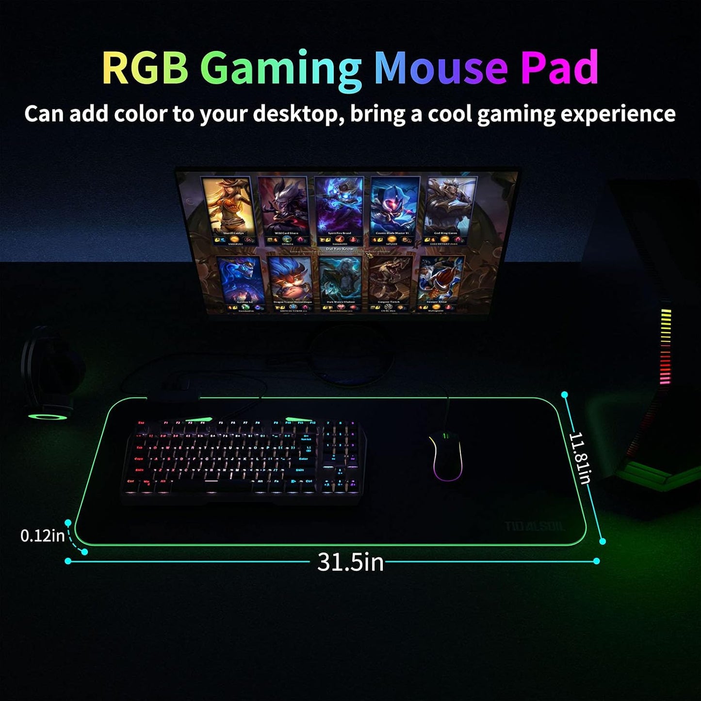 RGB Gaming Mouse Pad with 4-Port USB Hub and 13 Lighting Modes, Oversize Anti-Slip Rubber Base with Waterproof Coating Mouse Mat for Computer PC Games, 80 X 30 Cm, Black