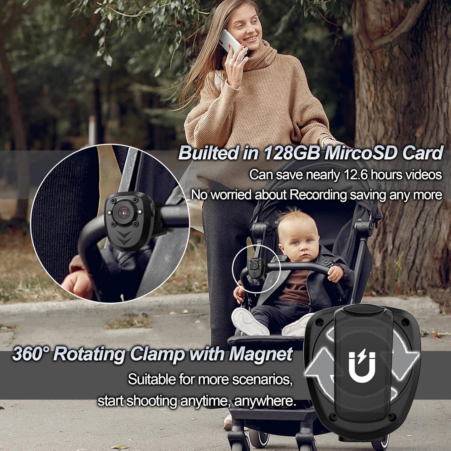 Compact HD 1080P Body Camera with 128GB Built-In Memory, Night Vision IR, Loop Recording, and 4-6 Hour Battery Life for Law Enforcement and Security Applications