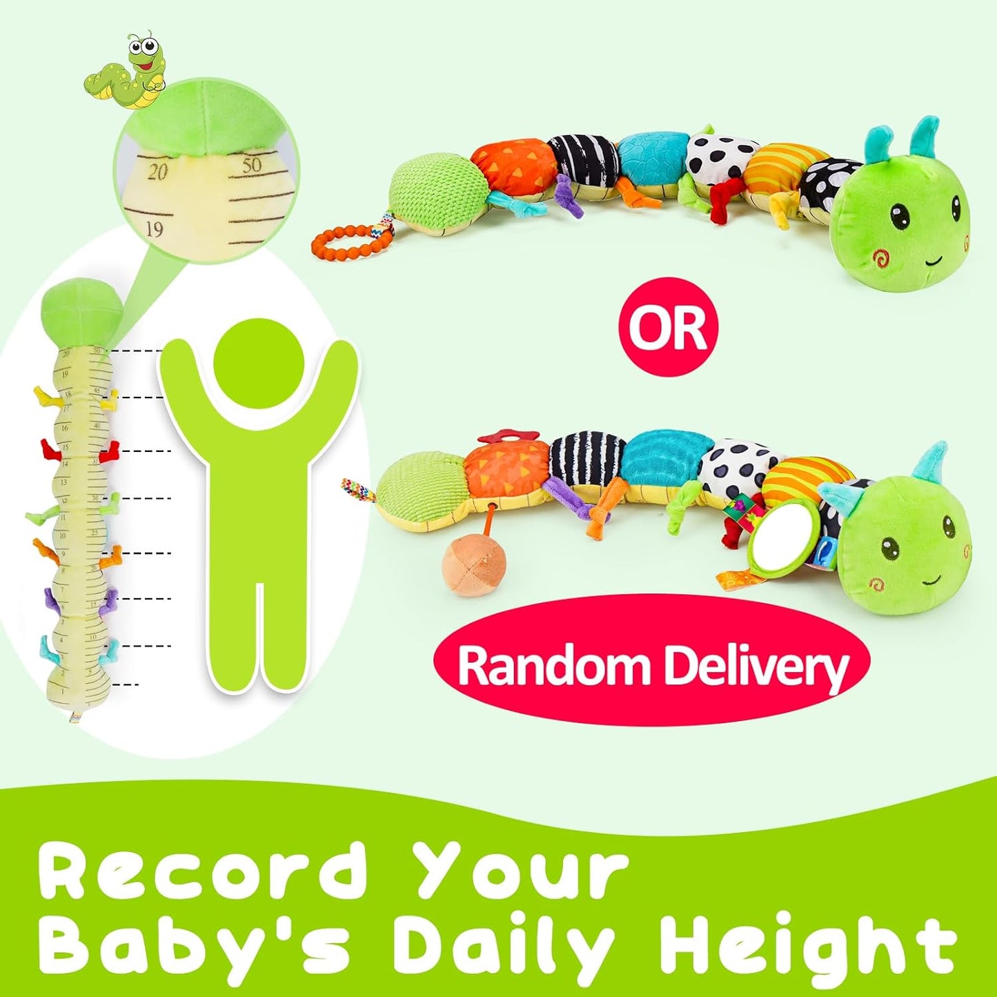 Caterpillar Musical Plush Toy for Infants 0-12 Months - Multi-Sensory Crinkle, Teether, and Rattle Features
