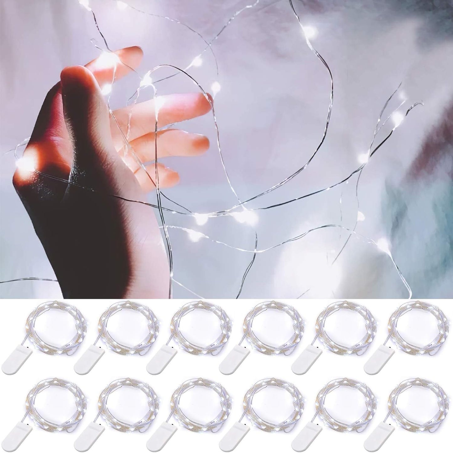 6-Pack Battery-Powered Fairy Lights, 7FT 20LED Mini String Lights for Mason Jar and DIY Table Centerpiece Decorations (Warm White)