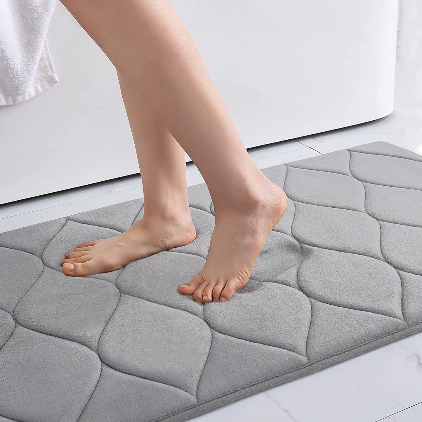 Memory Foam Bath Mats - Soft, Non-Slip, Water-Absorbent, Machine Washable Bathroom Rugs, 24" x 16", Dark Grey