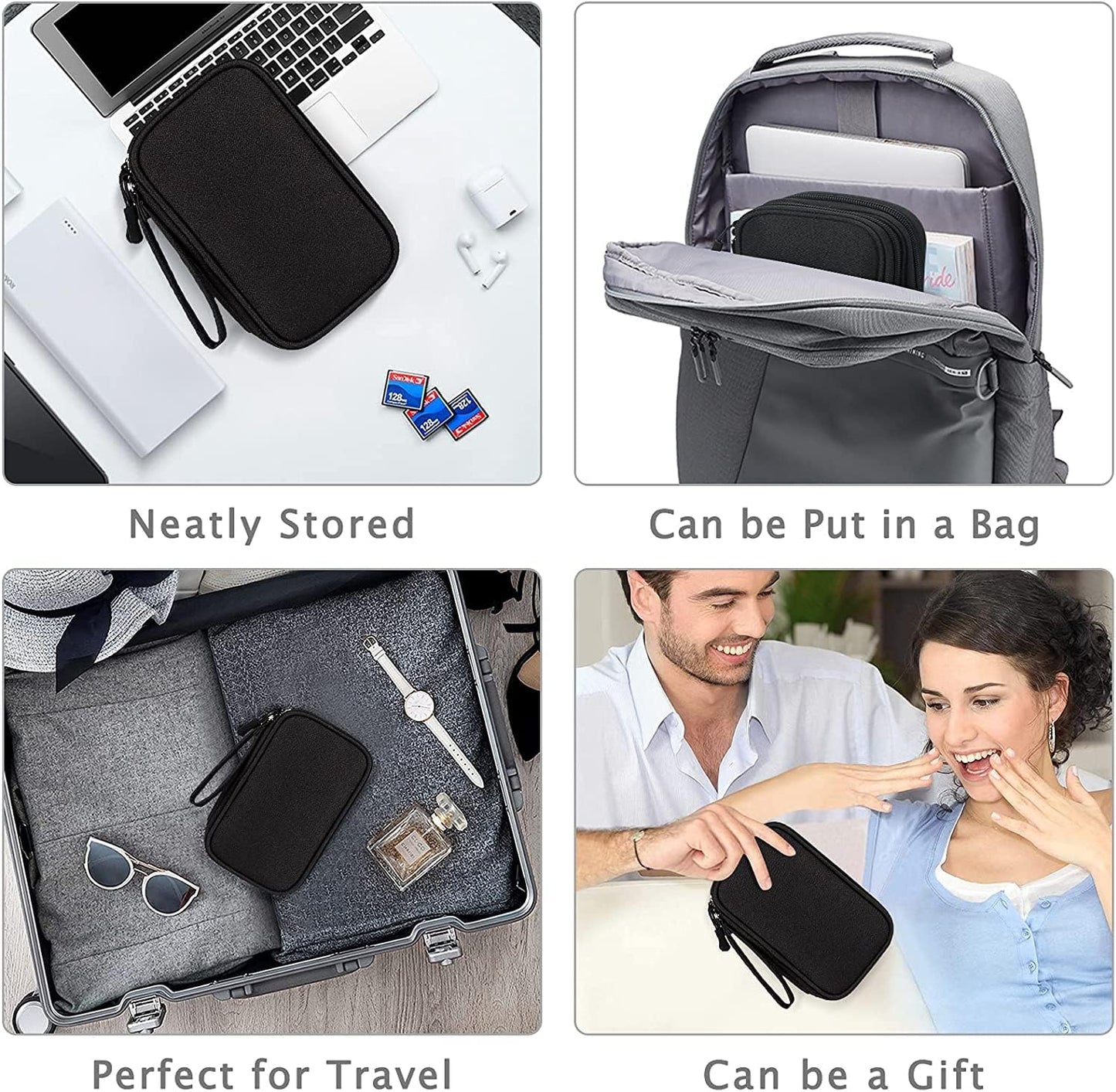 Portable Waterproof Electronic Organizer Bag - Double Layer Travel Case for Cables, Chargers, and Accessories - Black