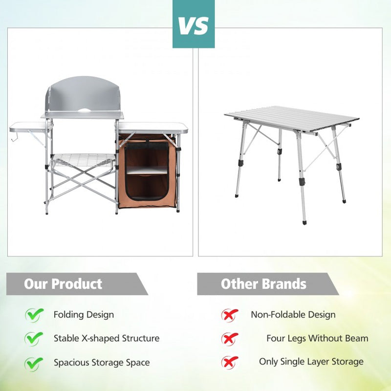 Portable Outdoor BBQ Grilling Table with Protective Windscreen Bag